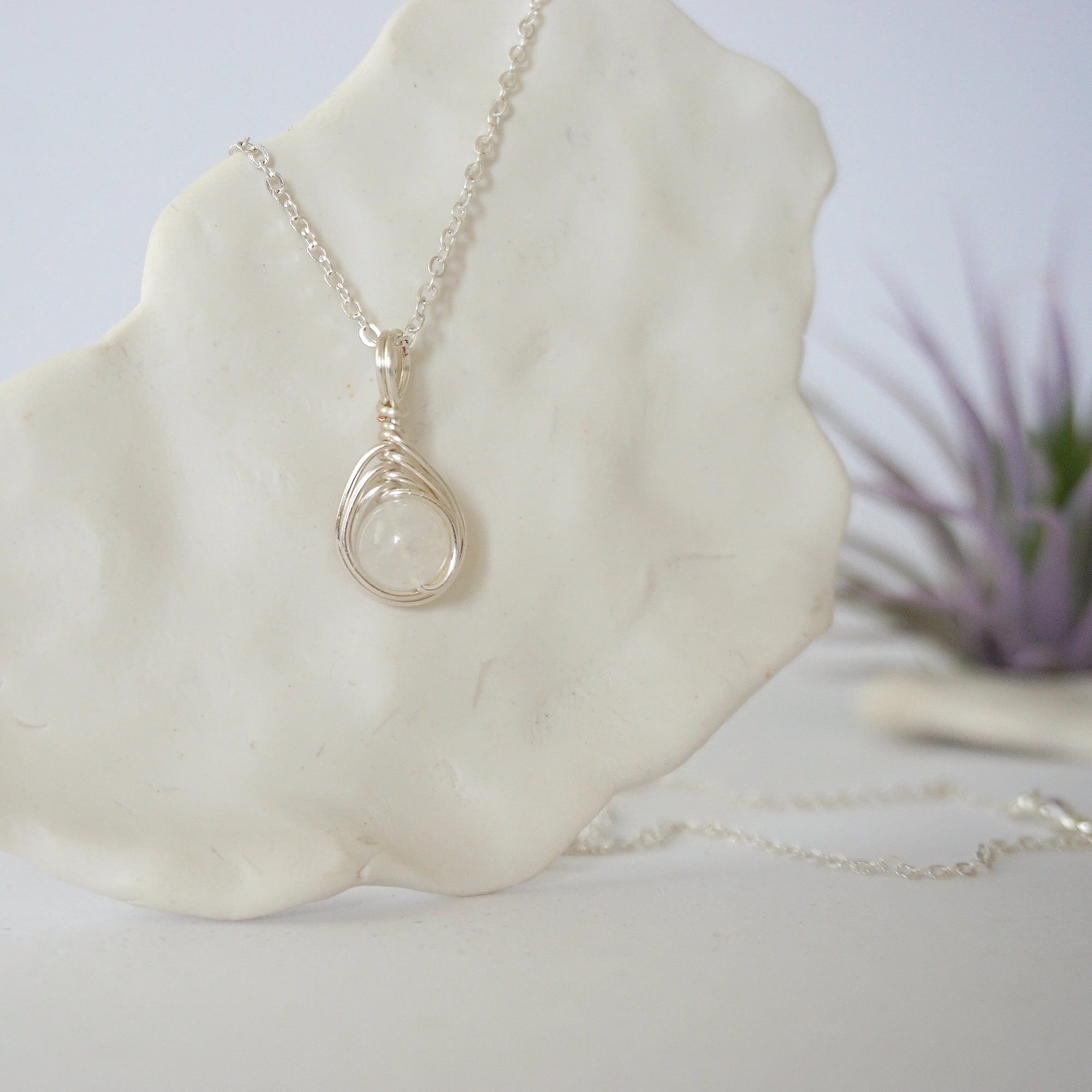 Rainbow Moonstone Silver Plated Bead Charm Necklace Designs by Nature Gems