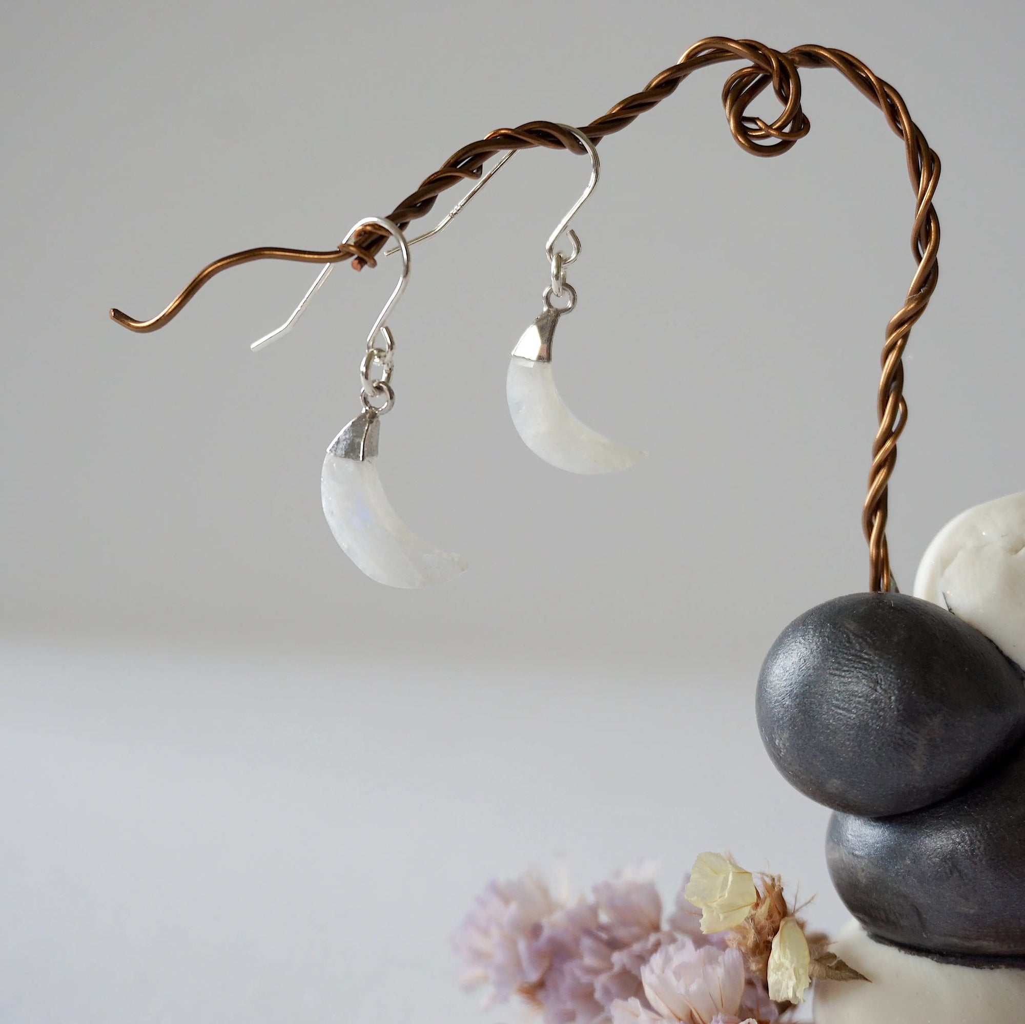 Rainbow Moonstone Sterling Silver Moon Earring Designs by Nature Gems