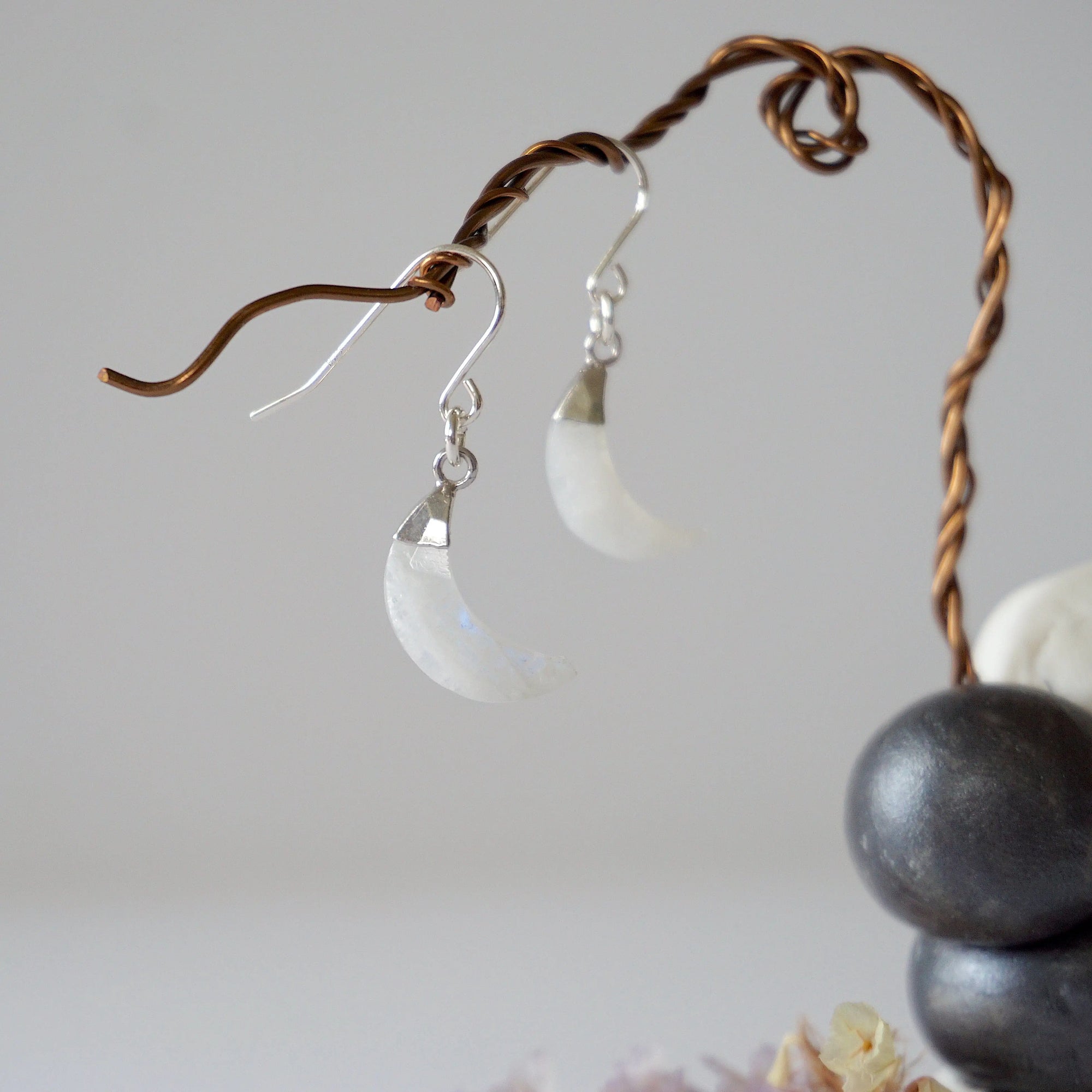 Rainbow Moonstone Sterling Silver Moon Earring Designs by Nature Gems