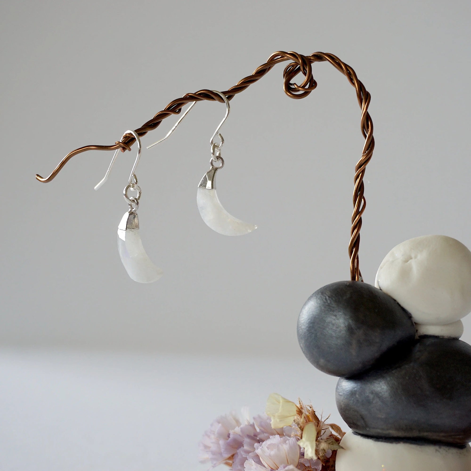 Rainbow Moonstone Sterling Silver Moon Earring Designs by Nature Gems