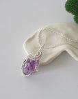  Raw amethyst necklace with 925 sterling silver wire wrapped pendant on silver chain