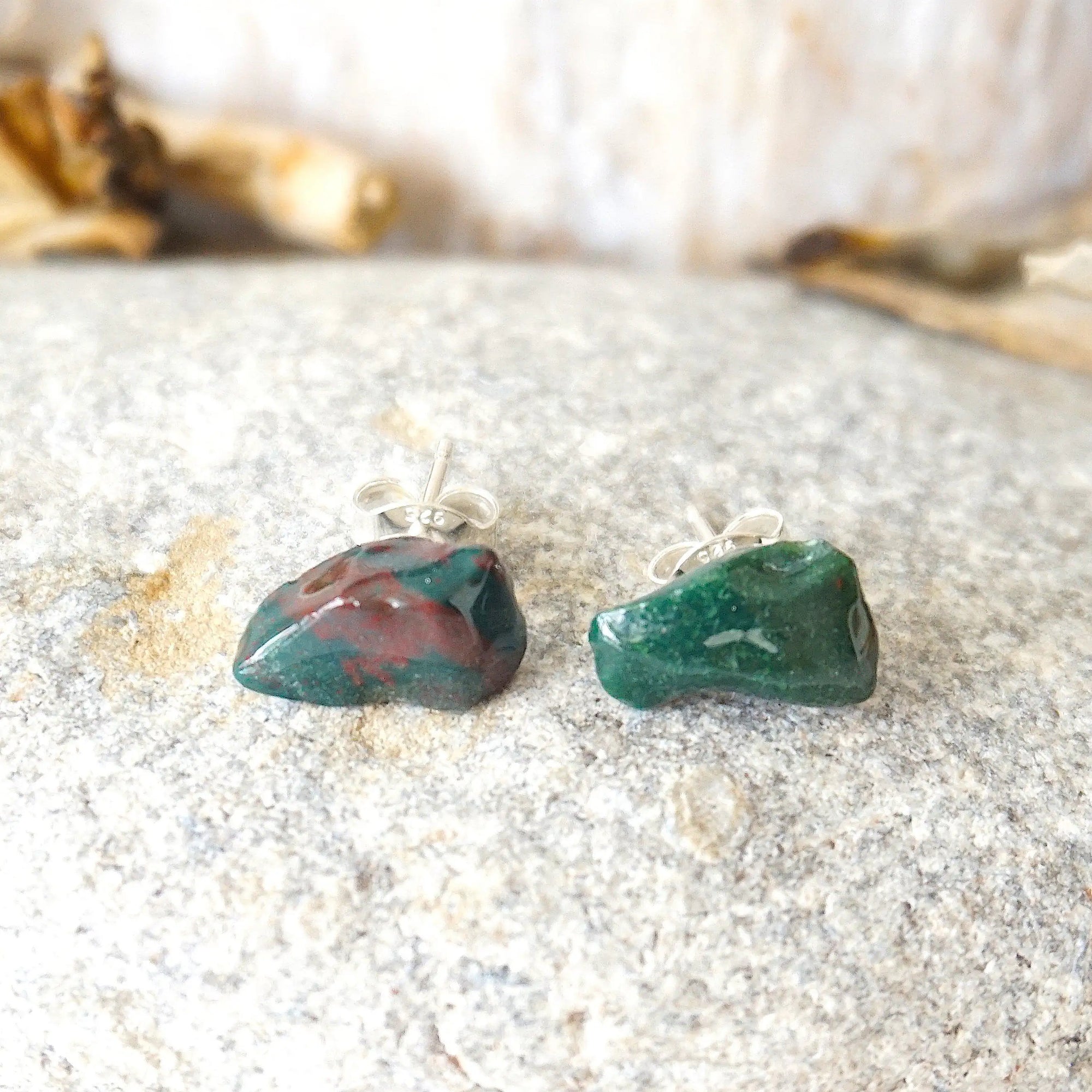 Raw Bloodstone Healing Crystal Earrings - March Birthstone DesignsbyNatureGems