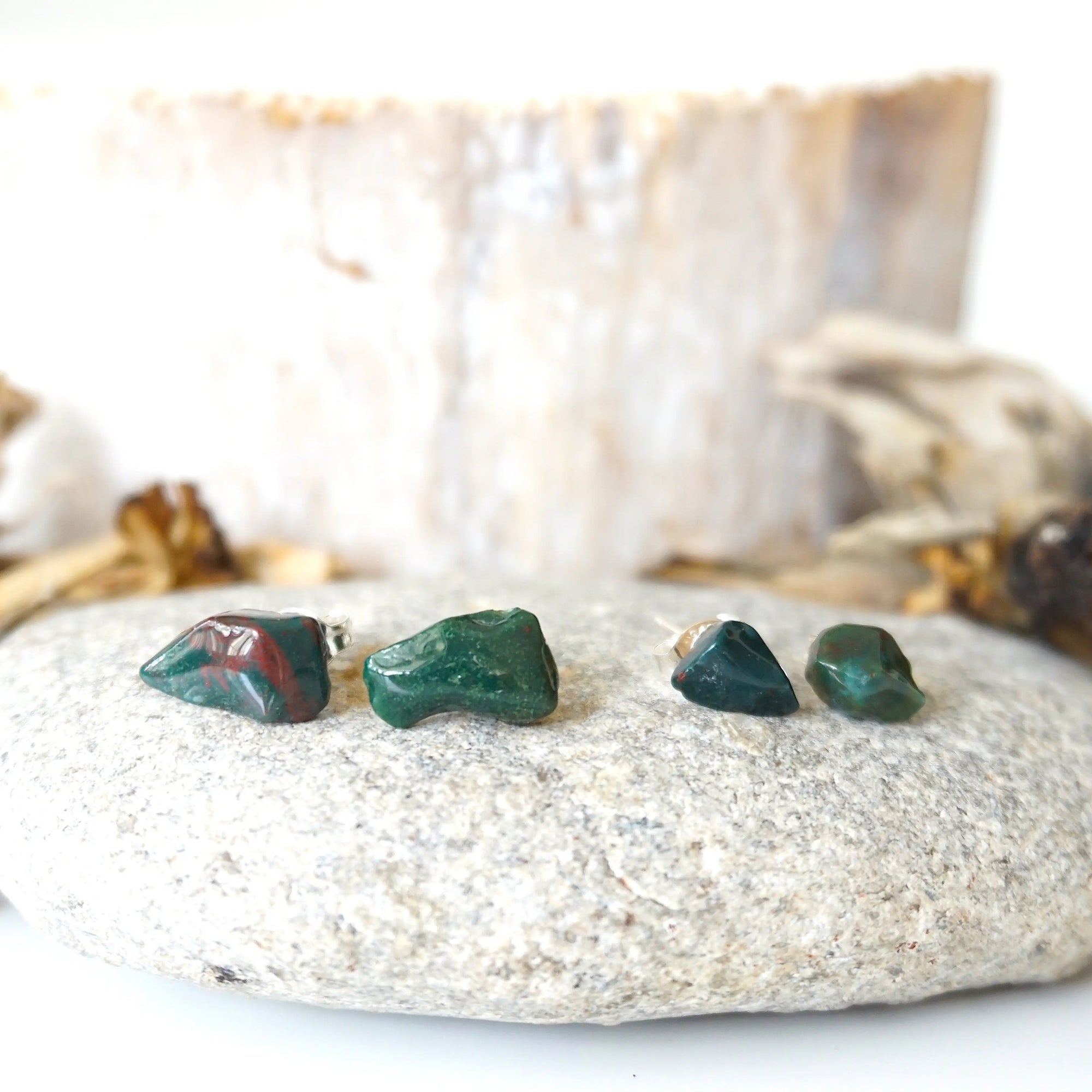 Raw Bloodstone Healing Crystal Earrings - March Birthstone DesignsbyNatureGems