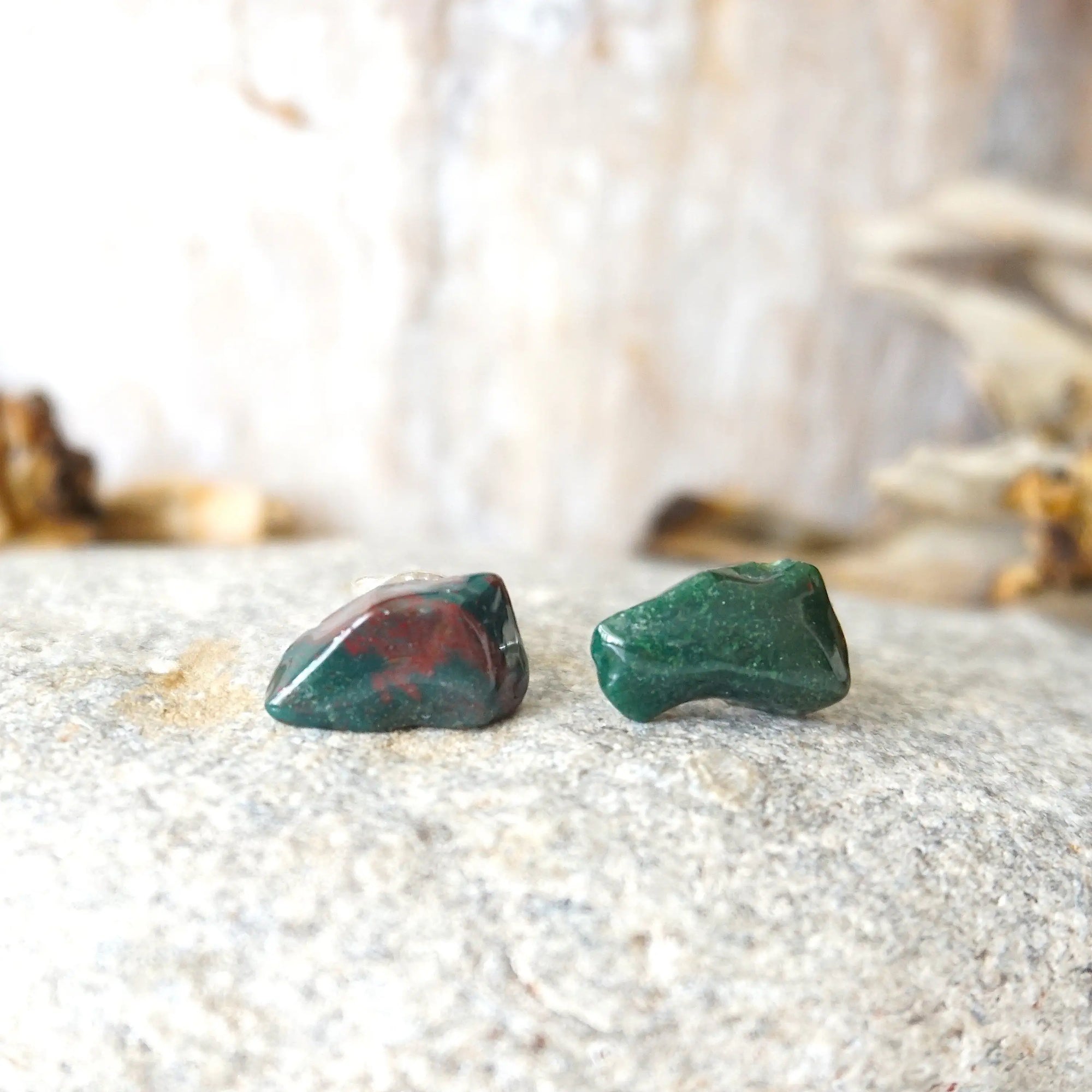 Raw Bloodstone Healing Crystal Earrings - March Birthstone DesignsbyNatureGems