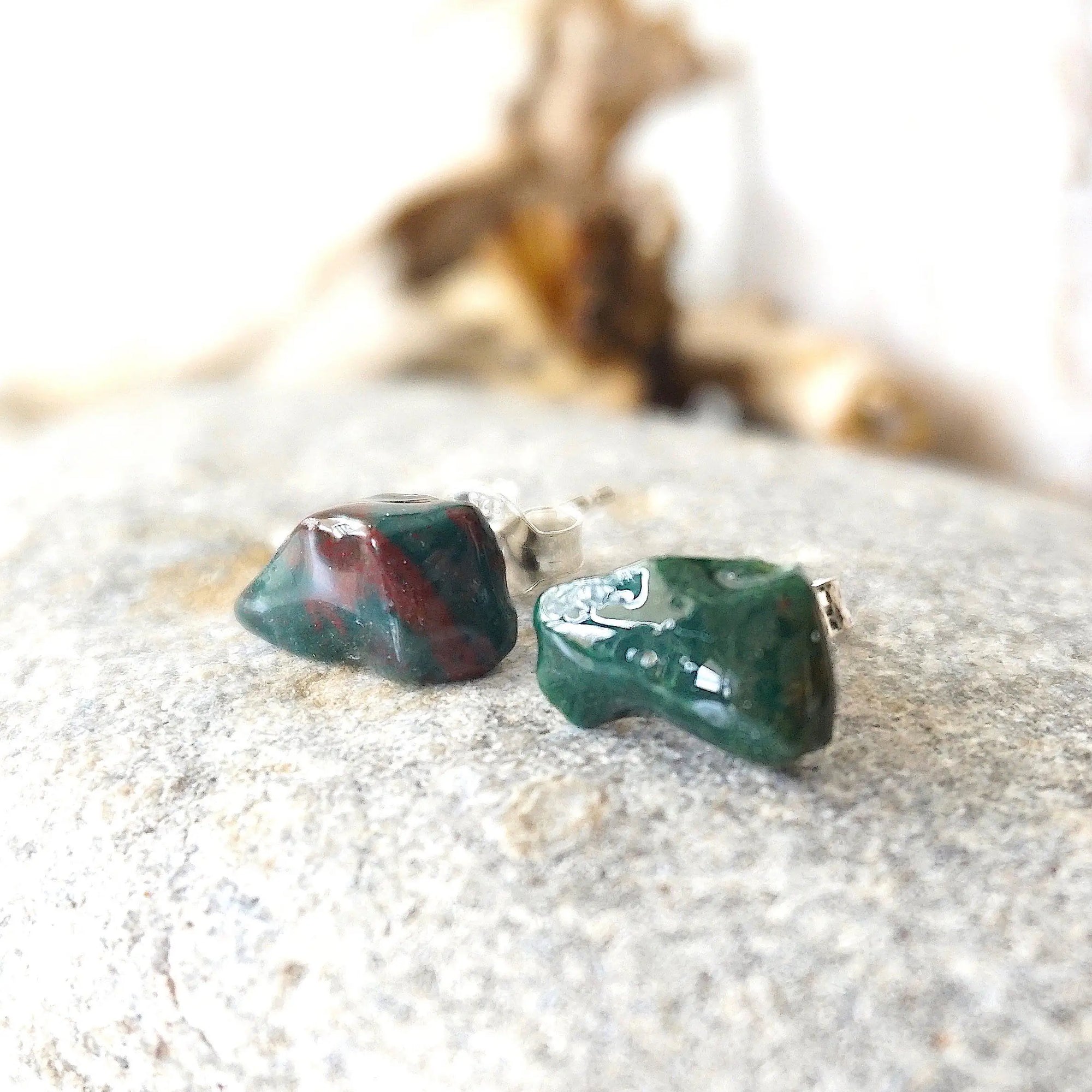 Raw Bloodstone Healing Crystal Earrings - March Birthstone DesignsbyNatureGems