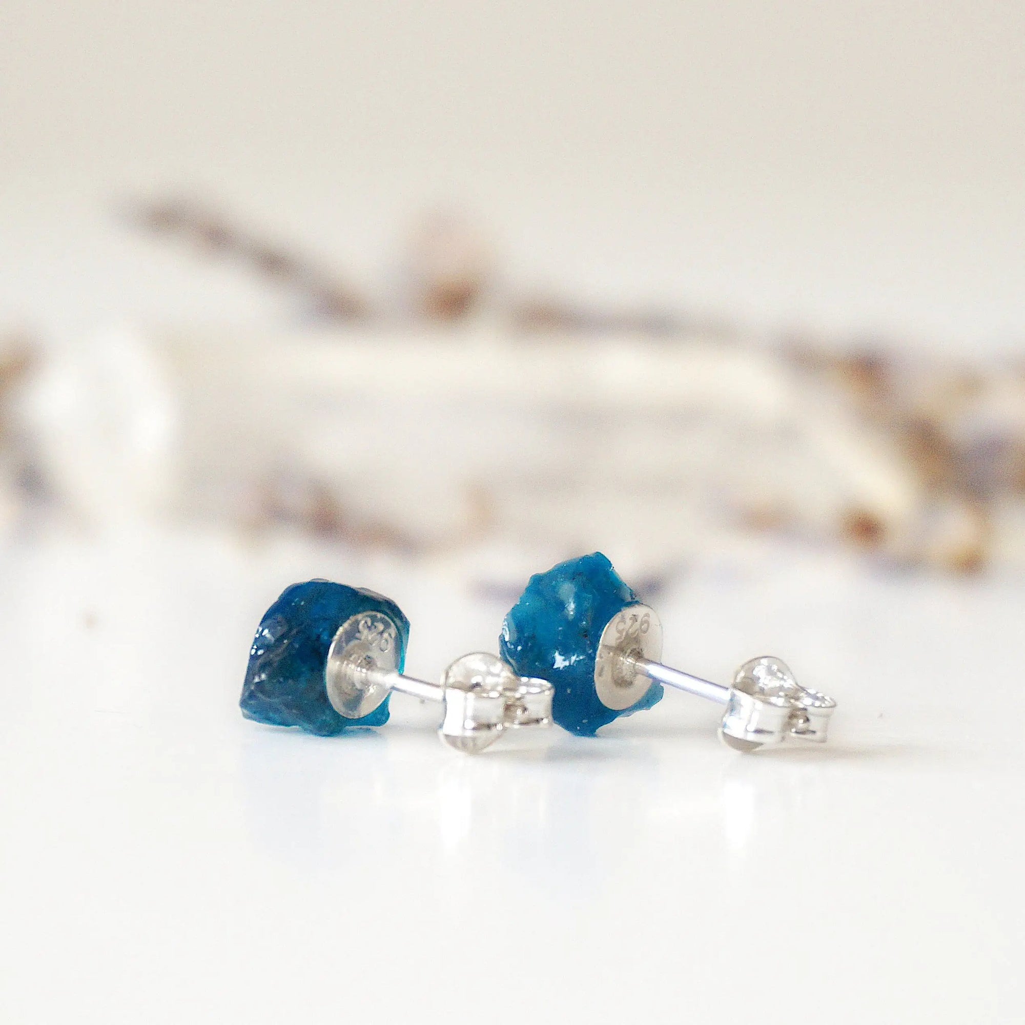 Raw Blue Apatite Stud Earrings Designs by Nature Gems