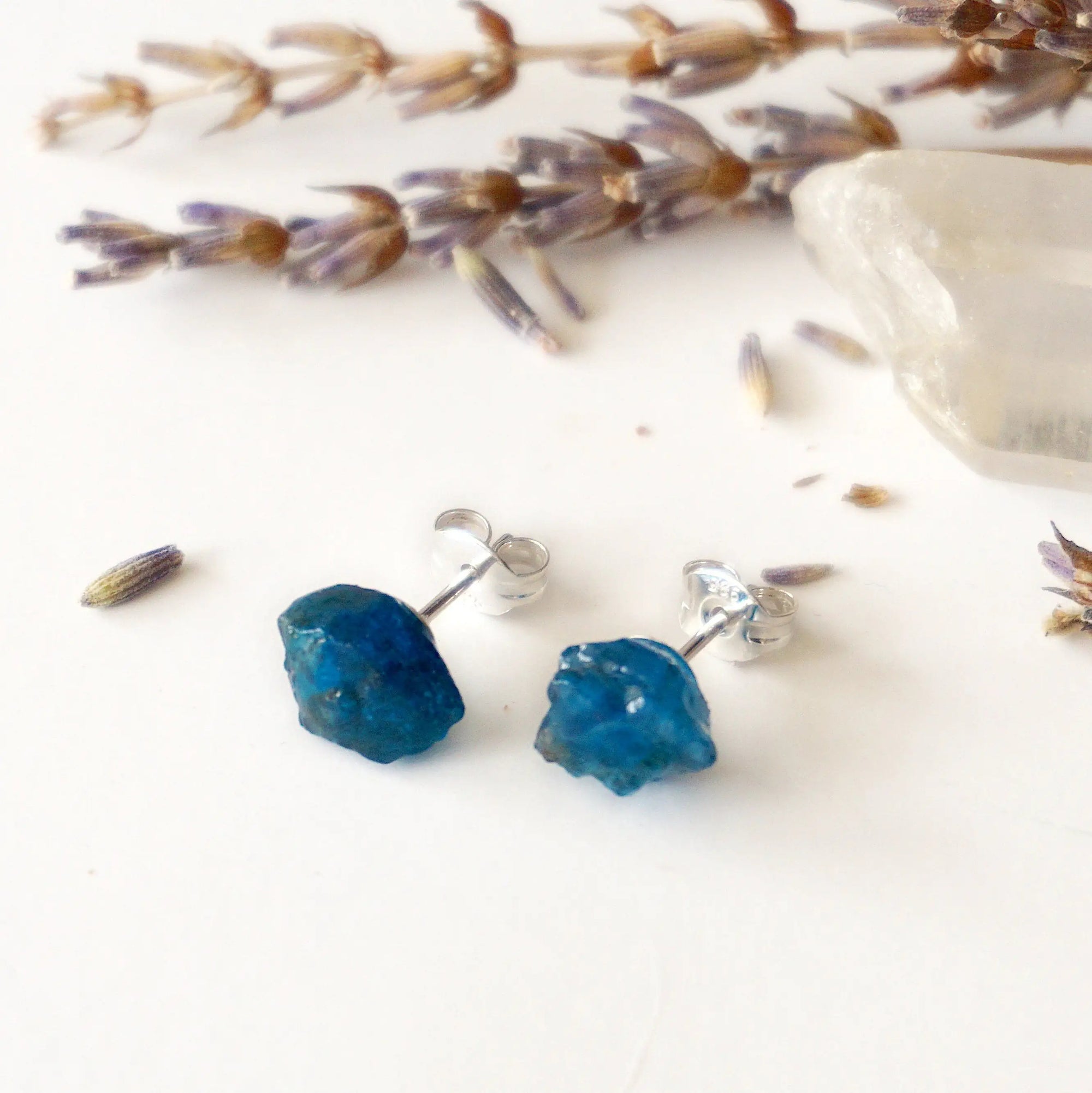Raw Blue Apatite Stud Earrings Designs by Nature Gems