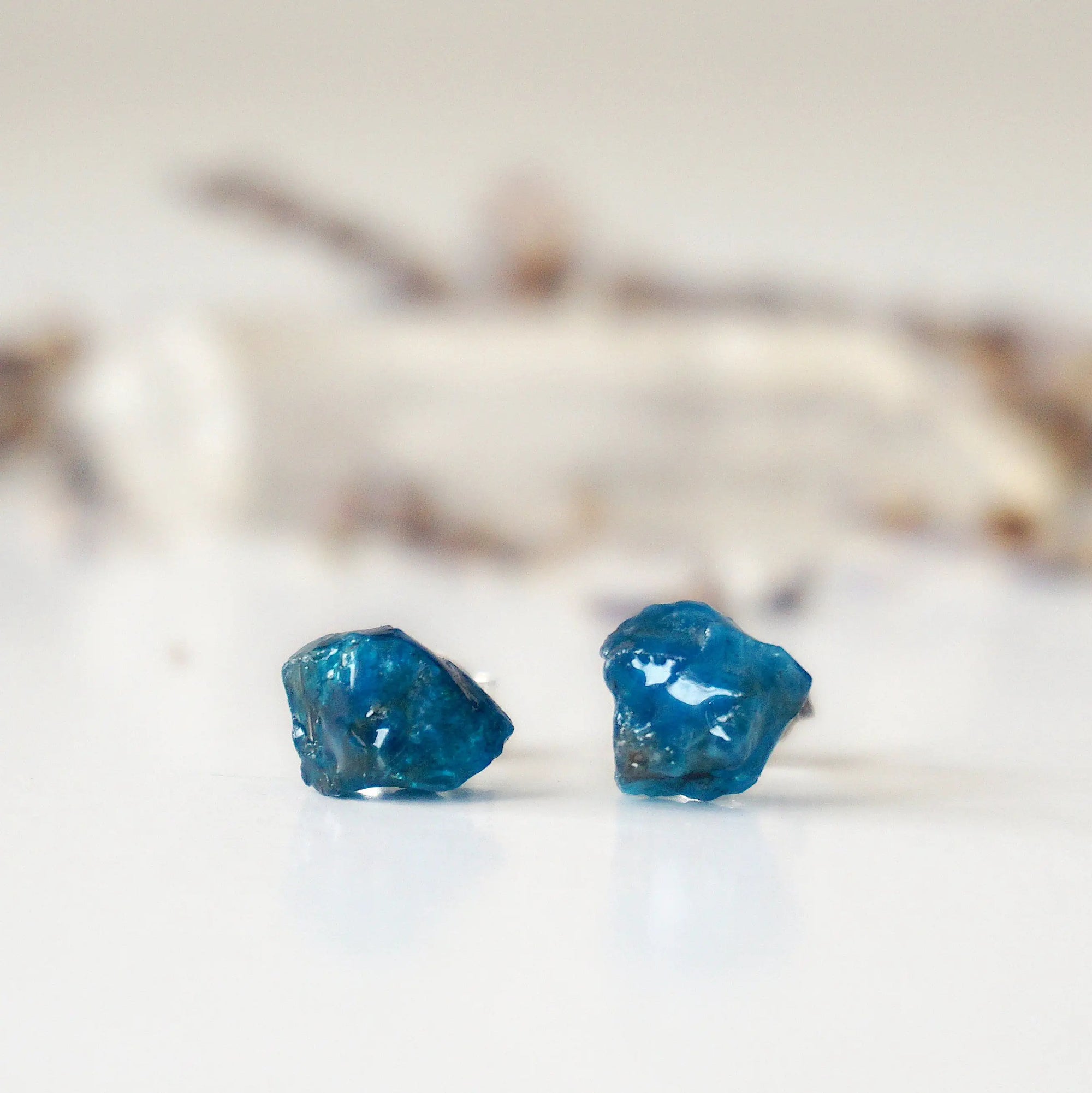 Raw Blue Apatite Stud Earrings Designs by Nature Gems