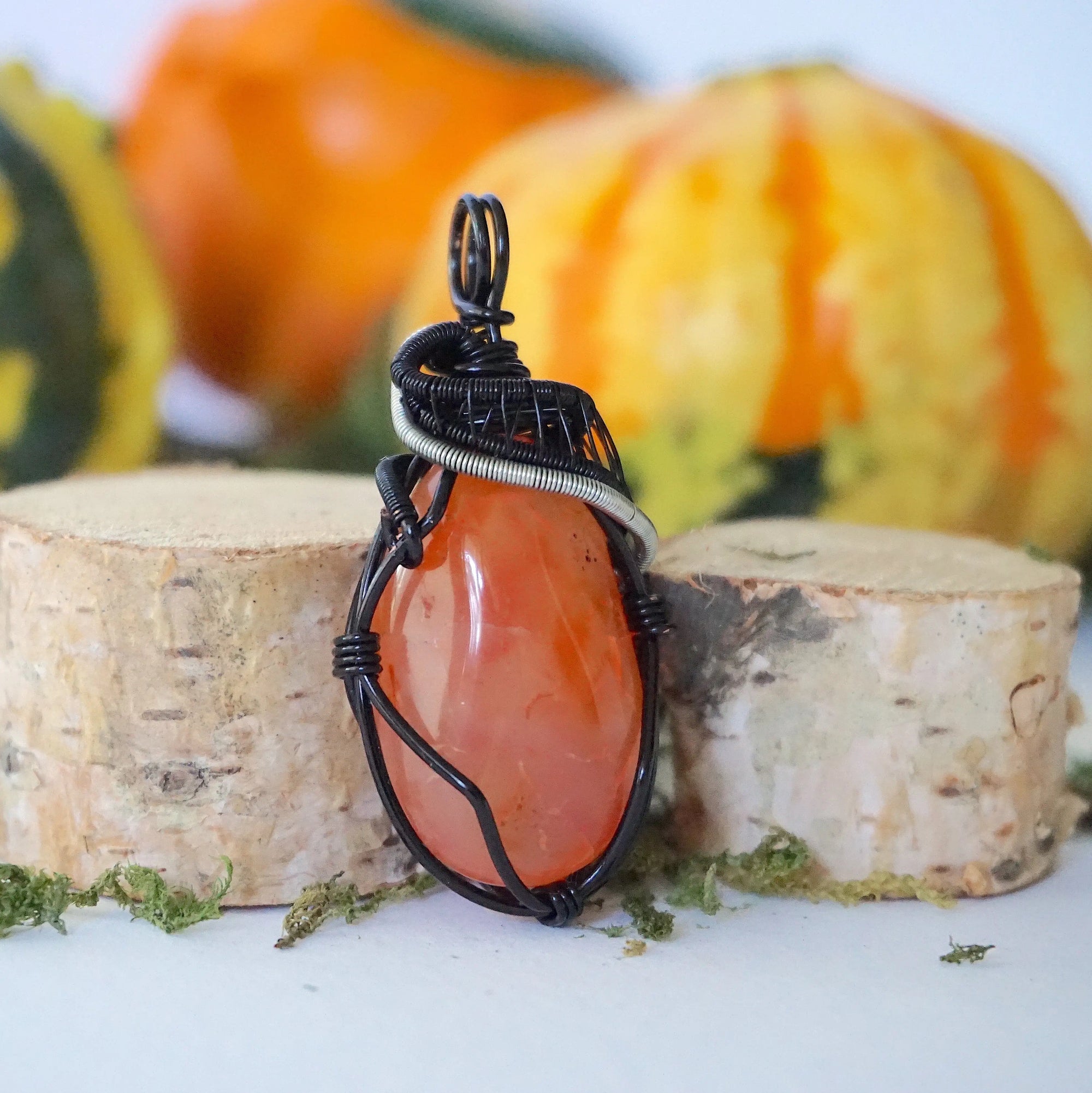 Raw Carnelian Necklace - Mixed Wire Pendant Designs by Nature Gems