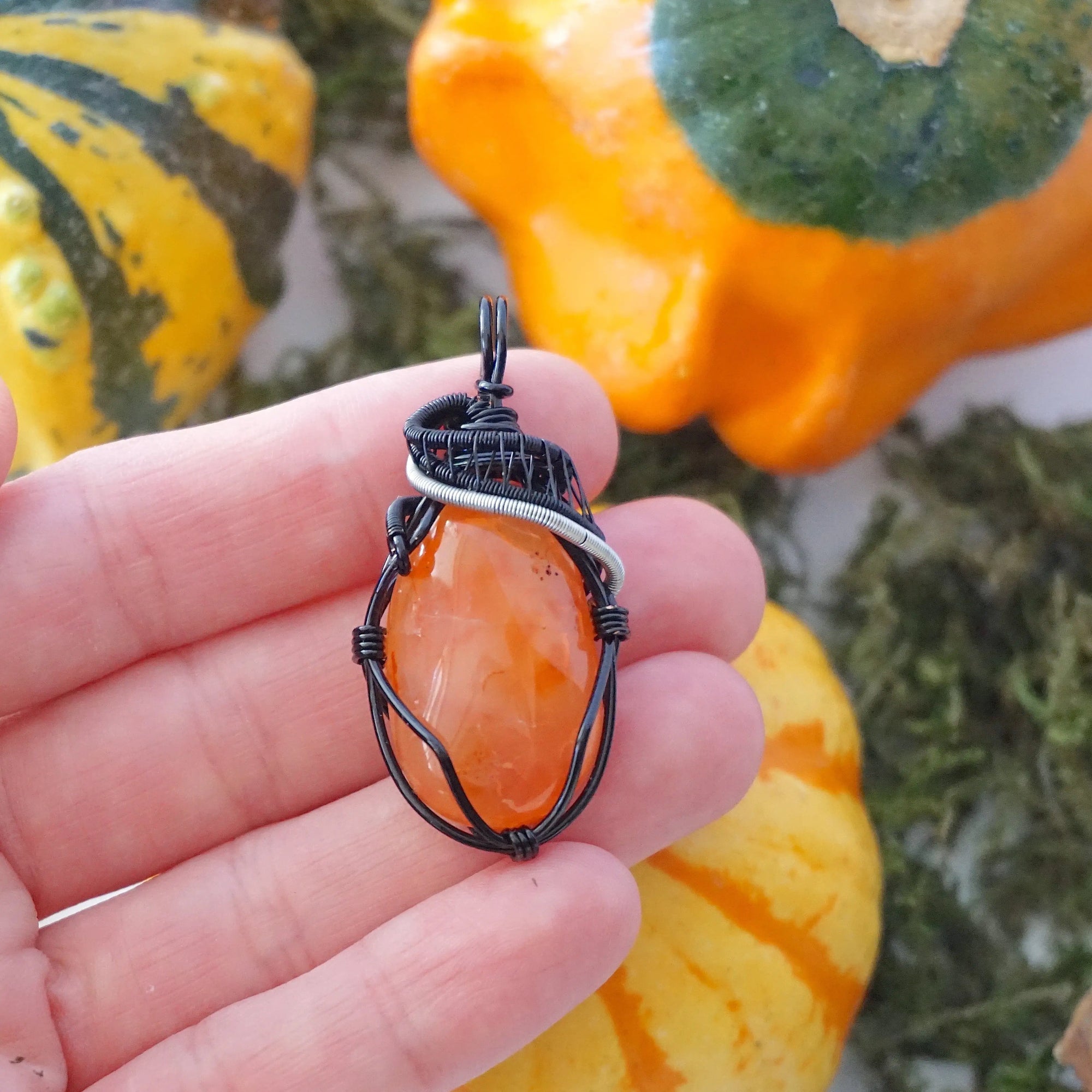 Raw Carnelian Necklace - Mixed Wire Pendant Designs by Nature Gems