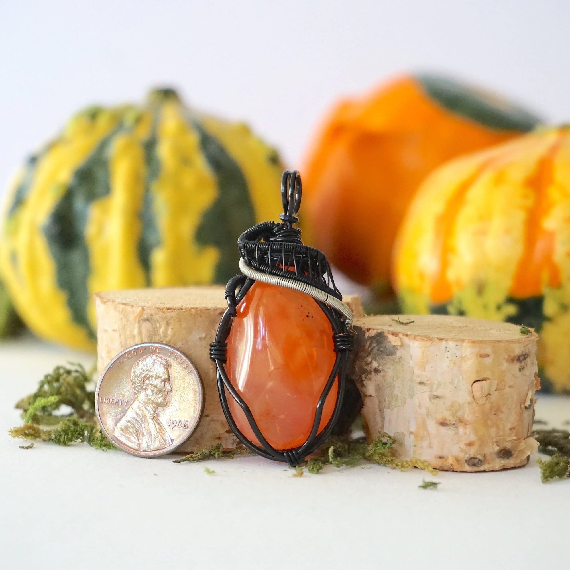 Raw Carnelian Necklace - Mixed Wire Pendant Designs by Nature Gems