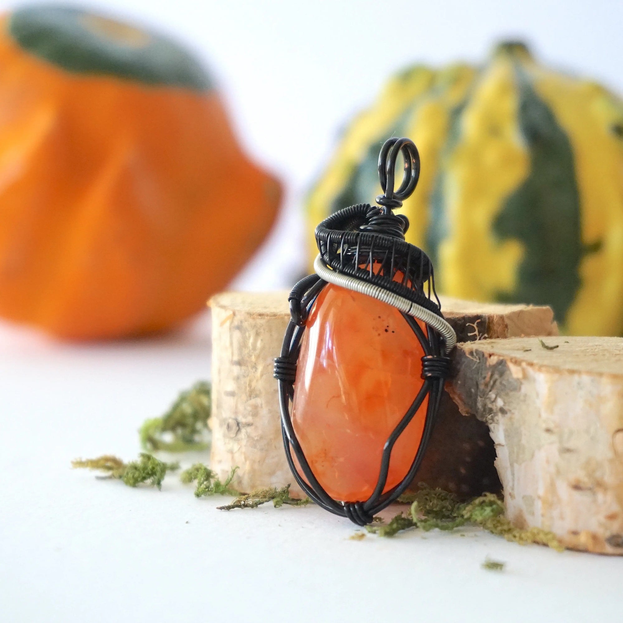 Raw Carnelian Necklace - Mixed Wire Pendant Designs by Nature Gems