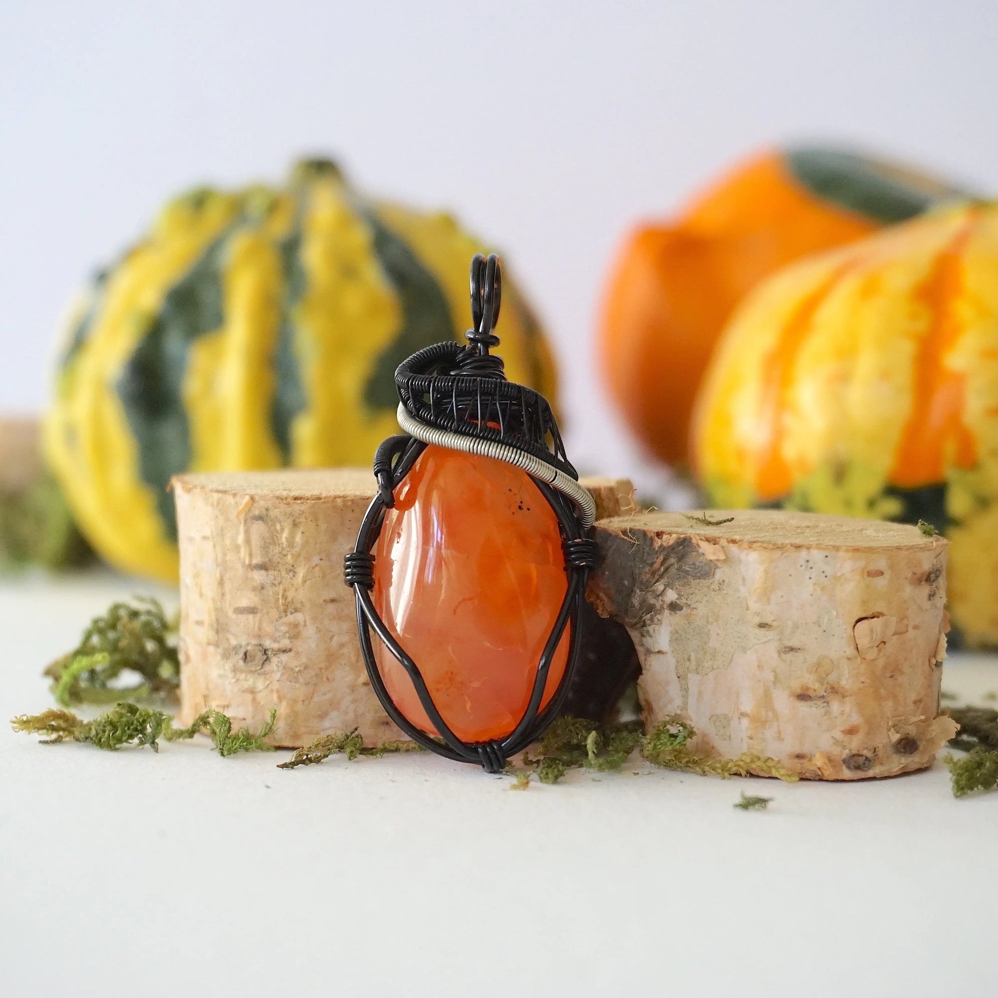 Raw Carnelian Necklace - Mixed Wire Pendant Designs by Nature Gems