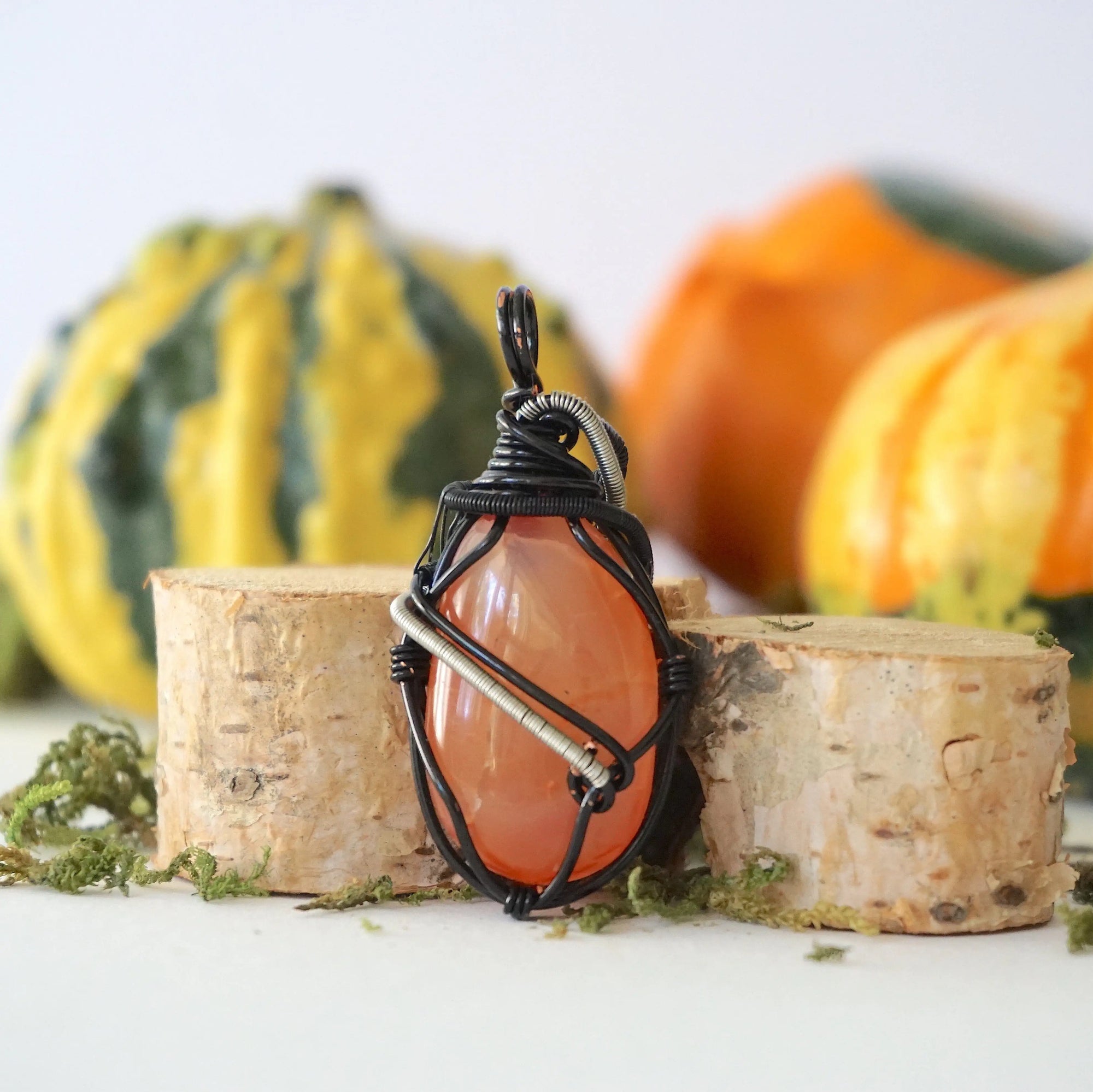 Raw Carnelian Necklace - Mixed Wire Pendant Designs by Nature Gems