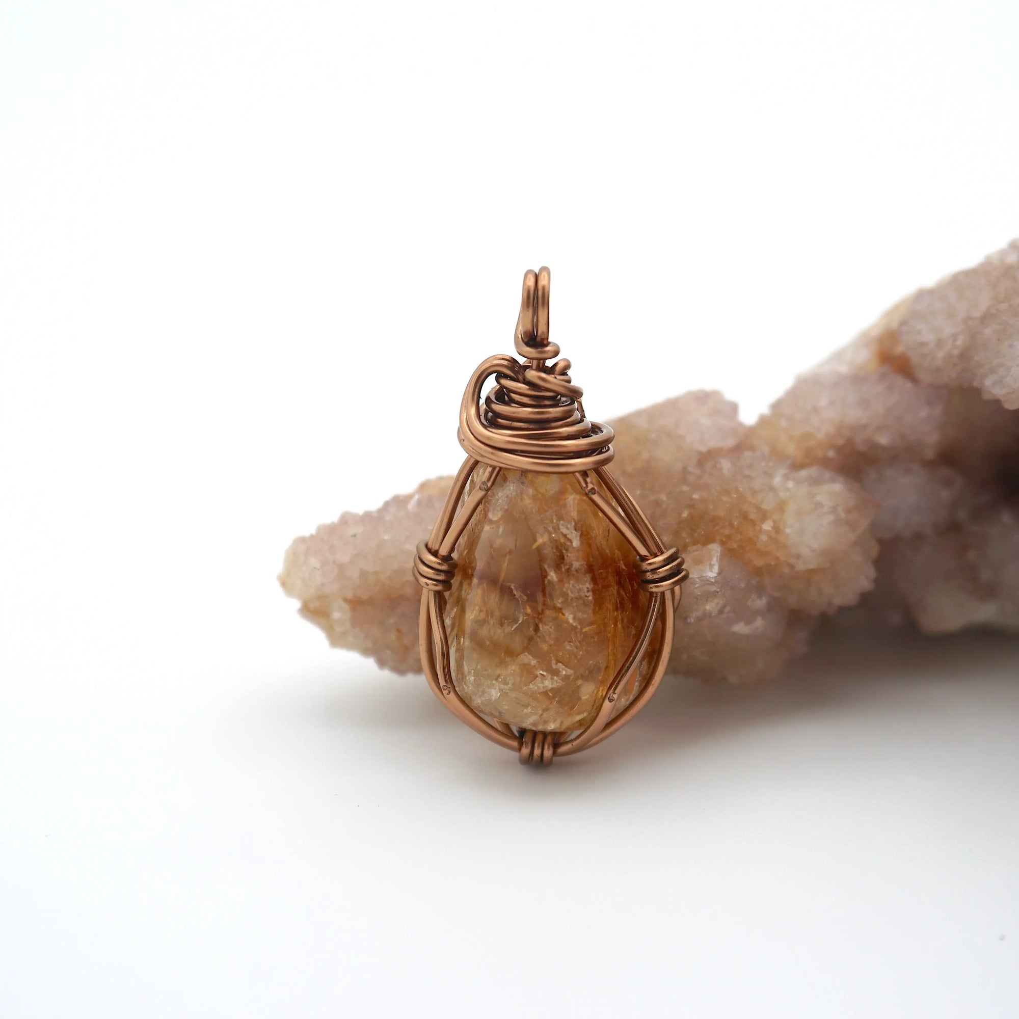 Raw citrine necklace wire wrapped in antique bronze copper - handmade crystal pendant jewelry for women