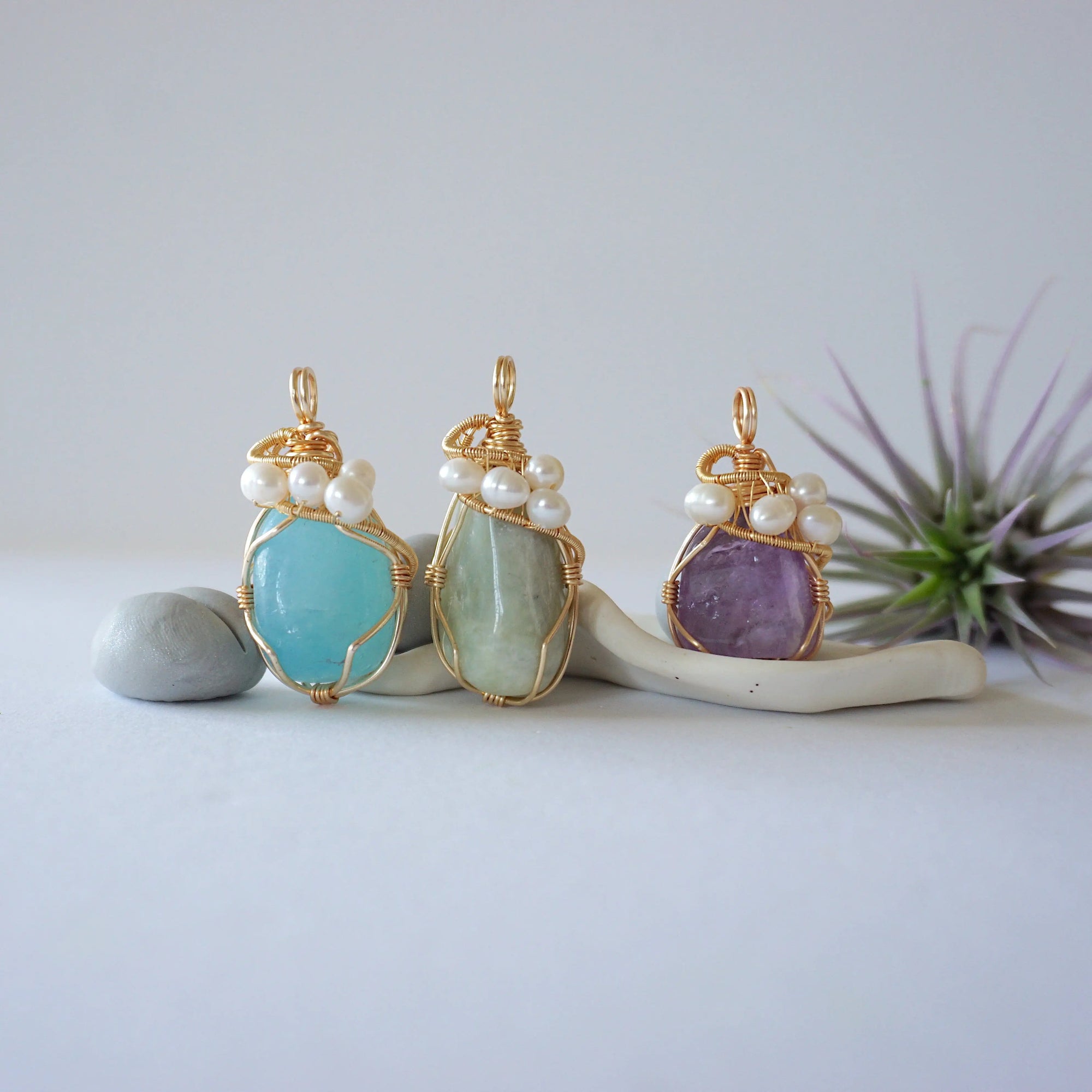 Raw Crystal and Pearl Necklace - Gold Plated Pendant - Choose Your Birthstone DesignsbyNatureGems