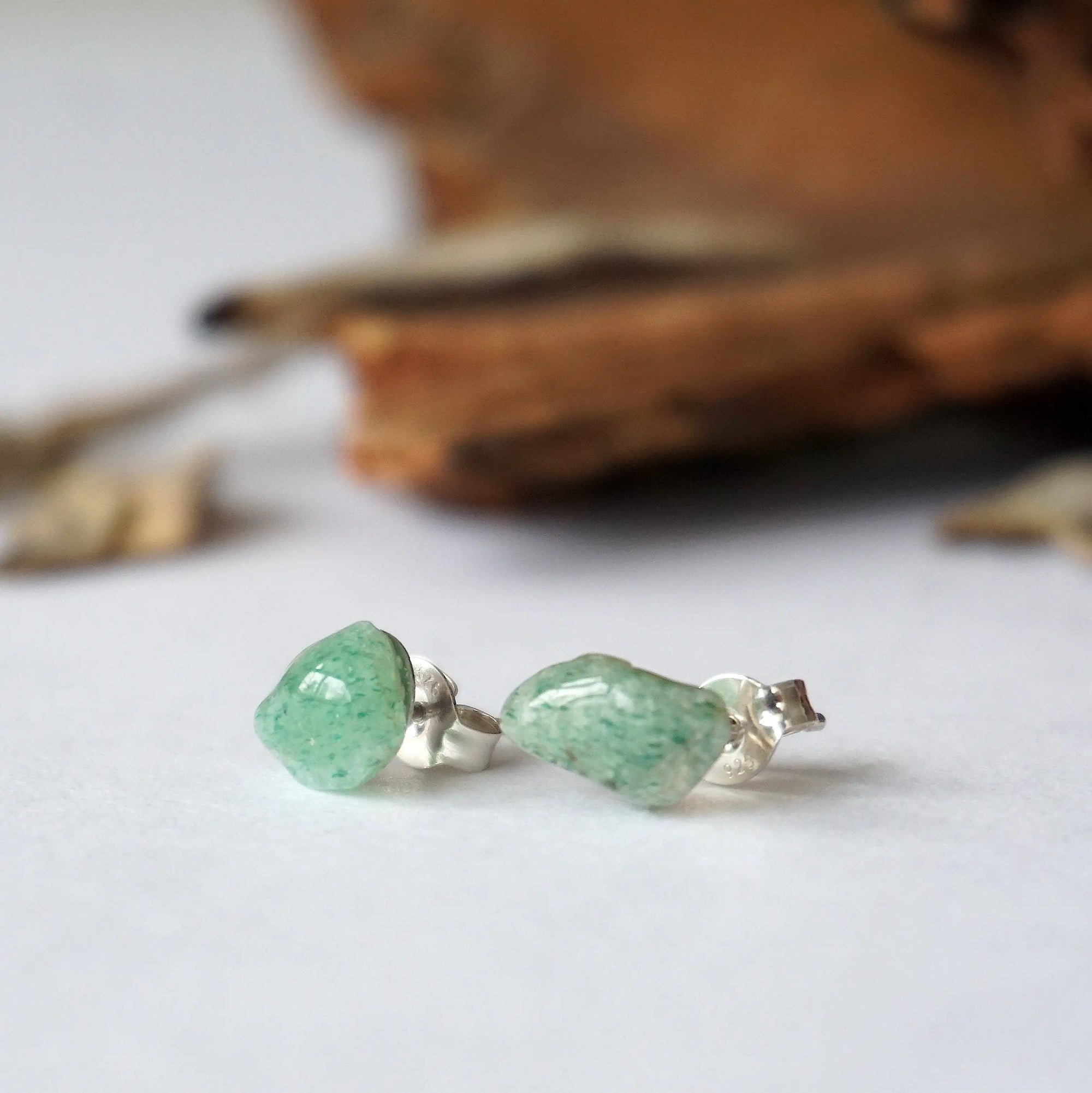 Raw Green Aventurine Crystal Earrings DesignsbyNatureGems