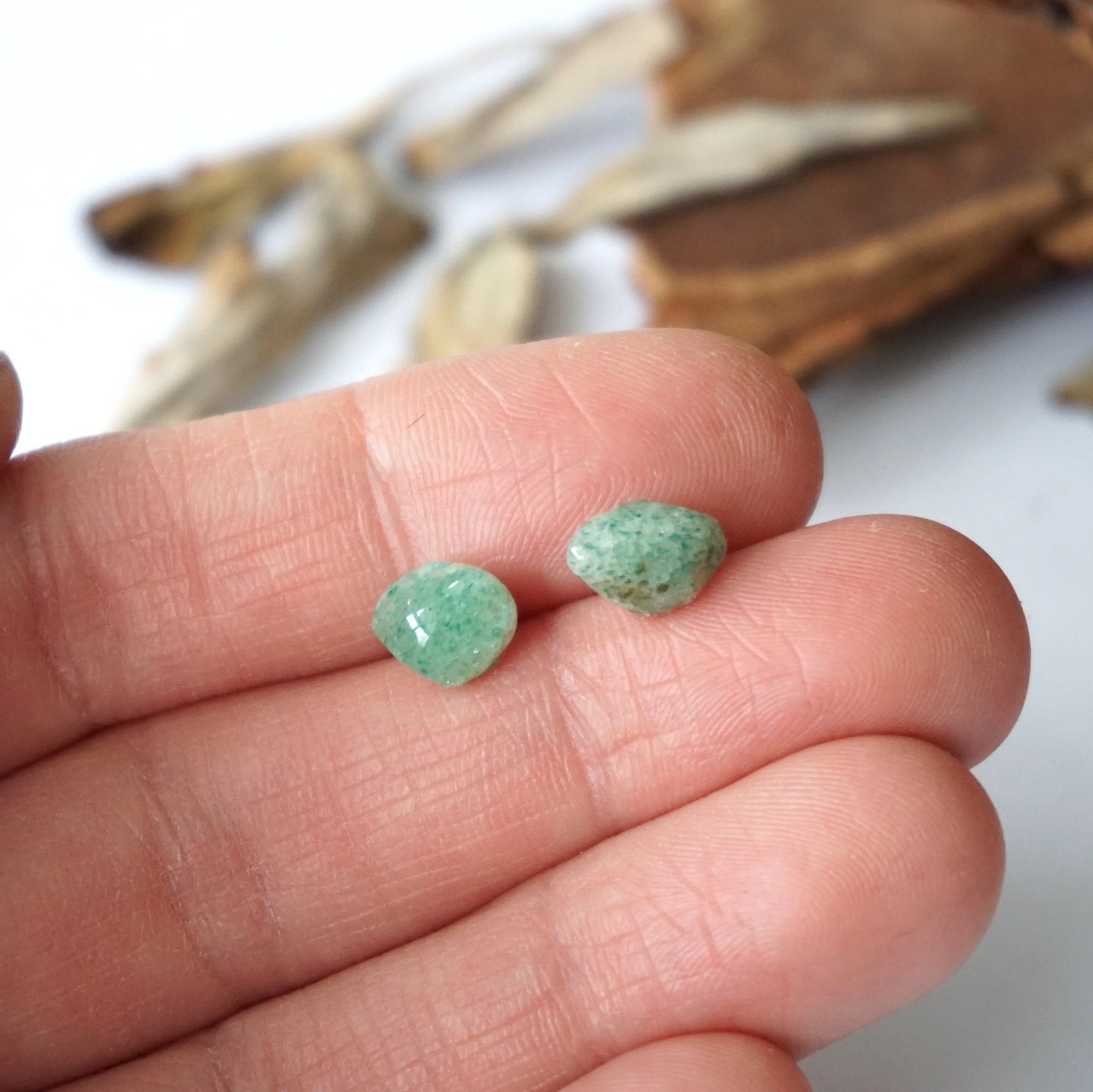 Raw Green Aventurine Crystal Earrings DesignsbyNatureGems