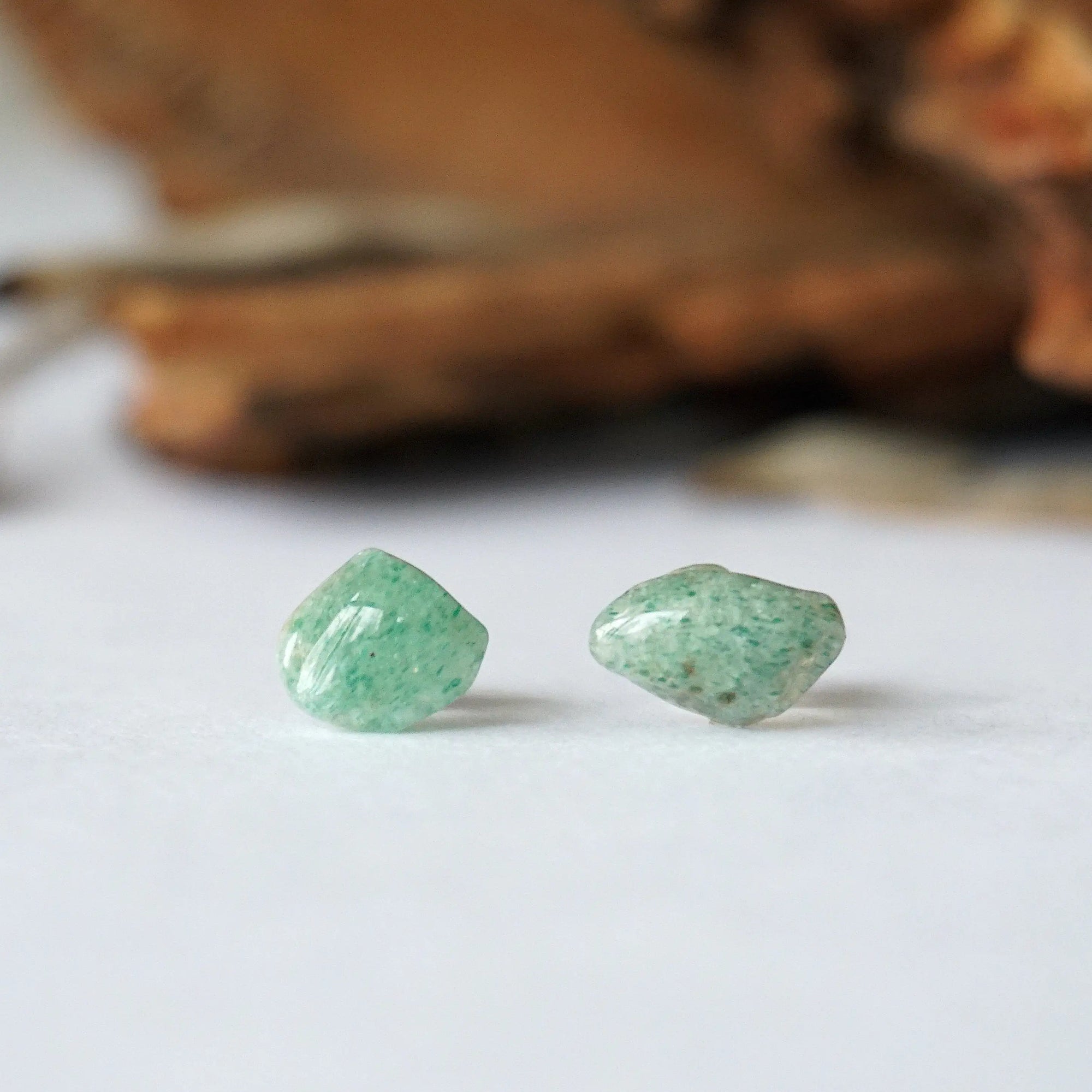 Raw Green Aventurine Crystal Earrings DesignsbyNatureGems