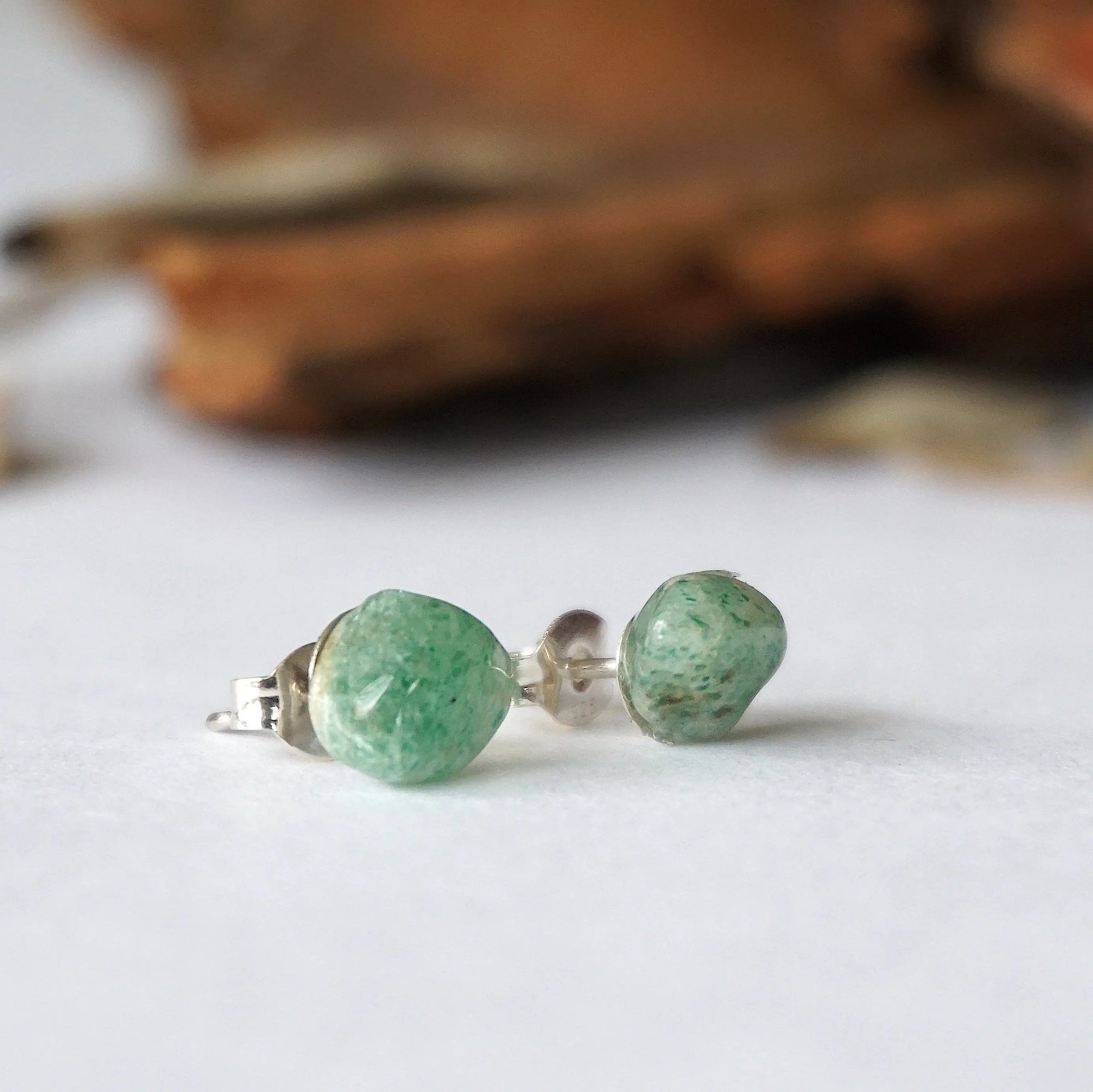 Raw Green Aventurine Crystal Earrings DesignsbyNatureGems