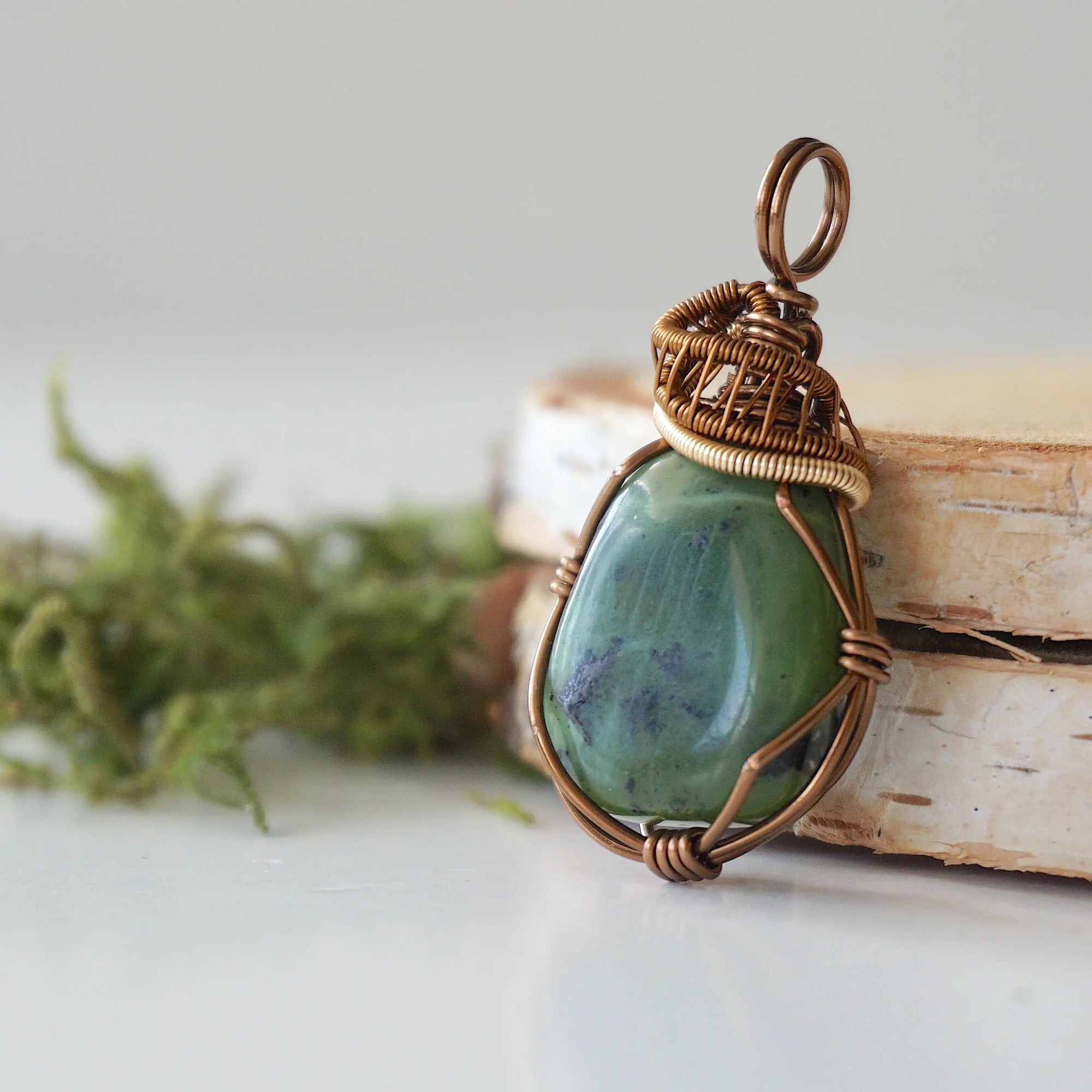 Raw Green BC Jade Necklace - Antique Bronze and Gold DesignsbyNatureGems