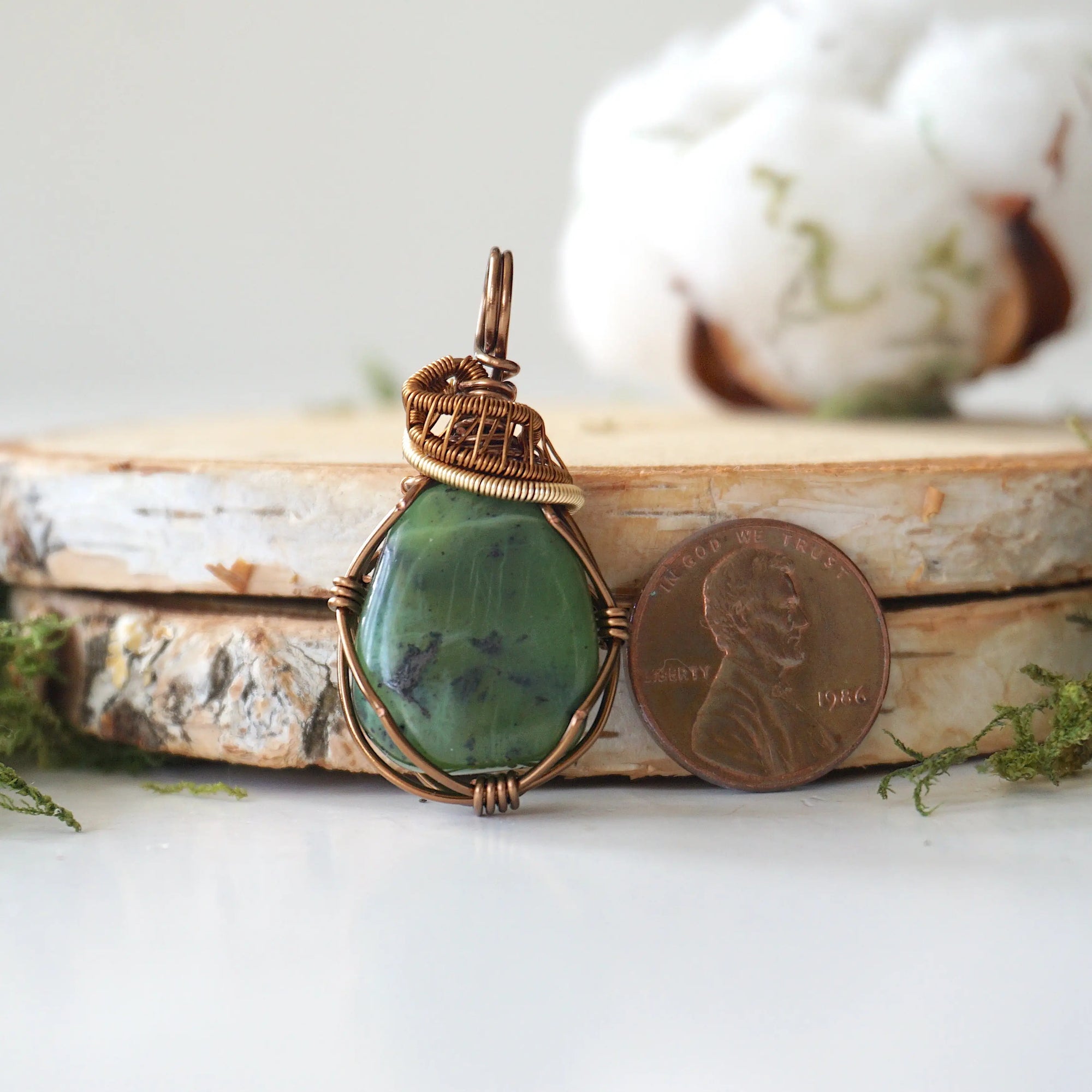 Raw Green BC Jade Necklace - Antique Bronze and Gold DesignsbyNatureGems