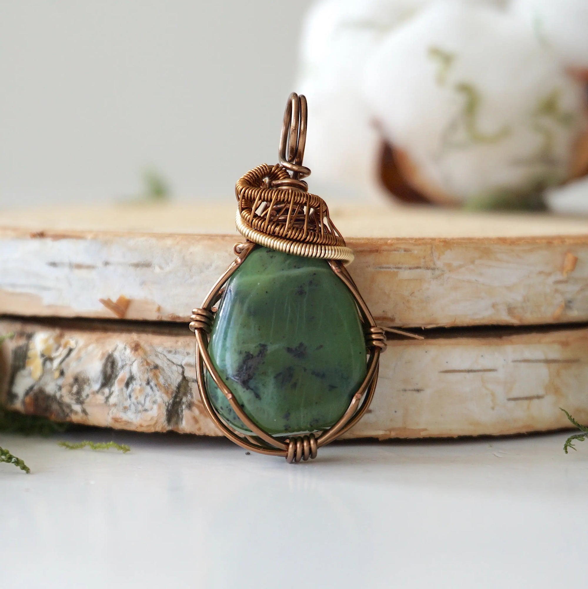Raw Green BC Jade Necklace - Antique Bronze and Gold DesignsbyNatureGems