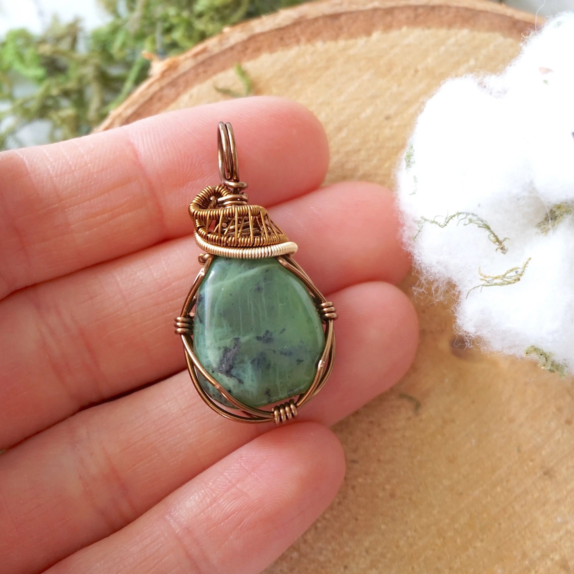 Raw Green BC Jade Necklace - Antique Bronze and Gold DesignsbyNatureGems