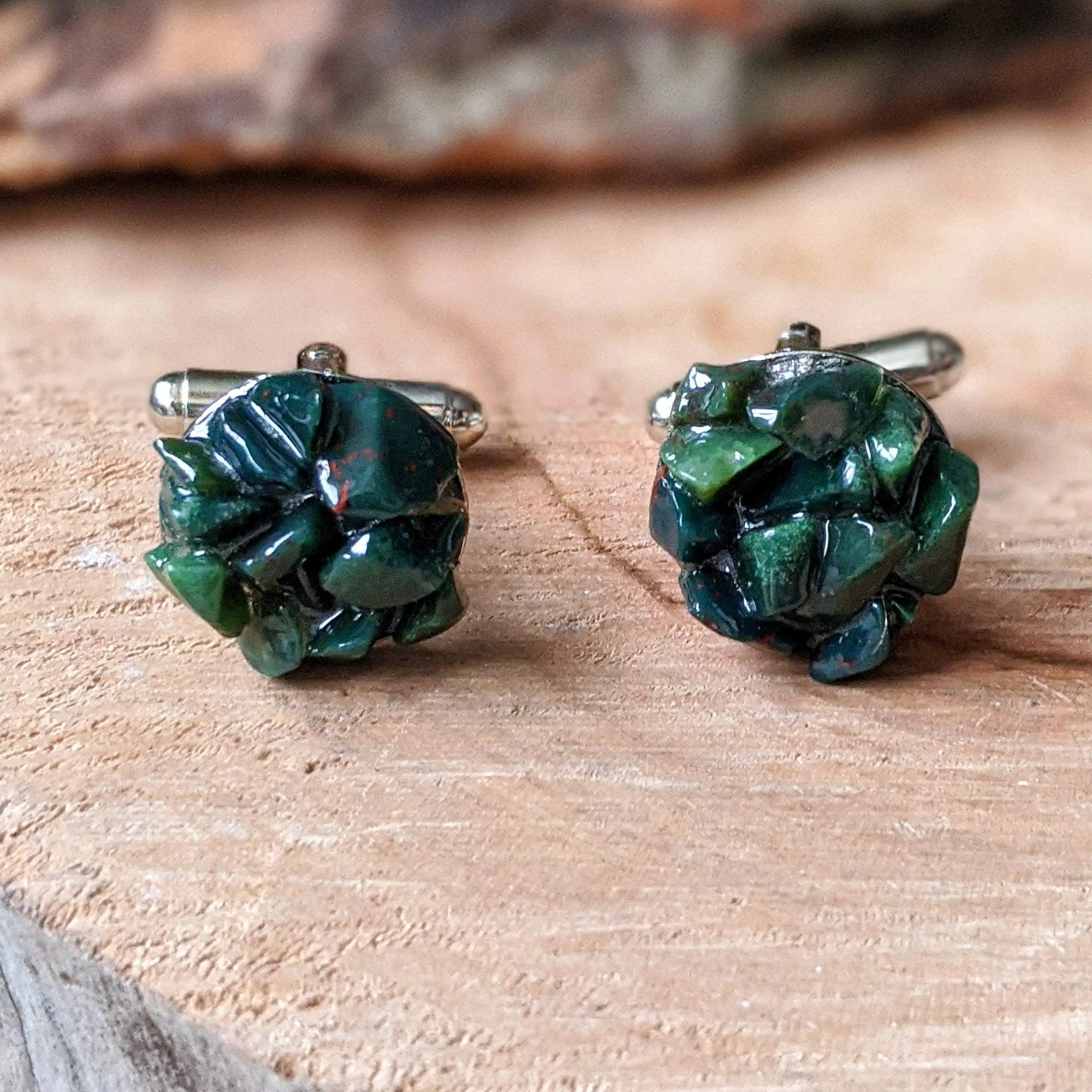 Raw Green Bloodstone Cufflinks DesignsbyNatureGems