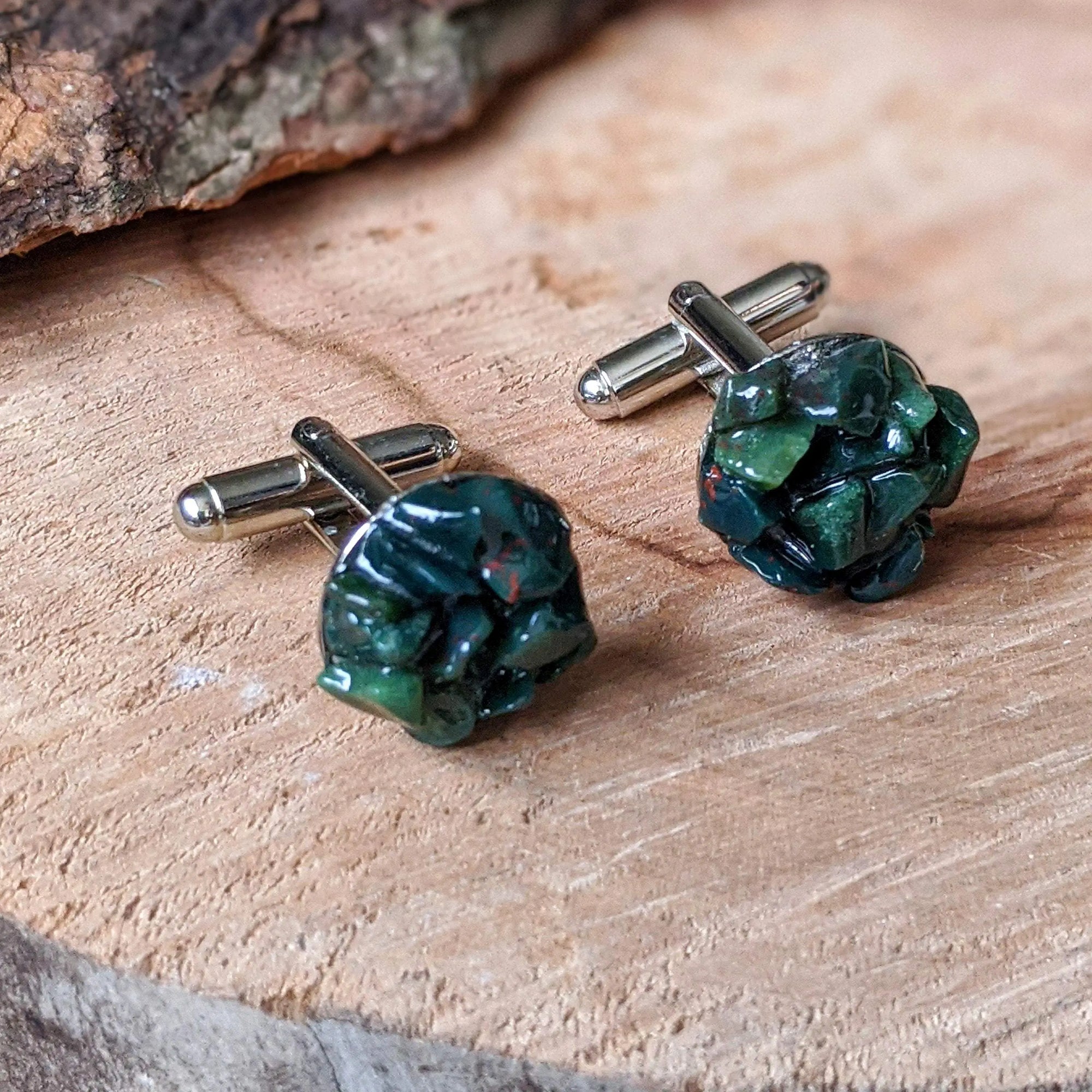 Raw Green Bloodstone Cufflinks DesignsbyNatureGems