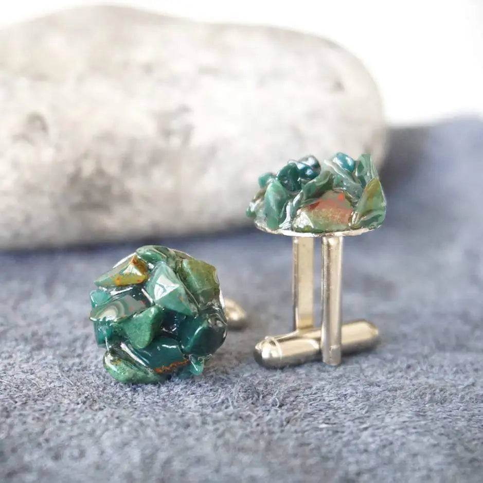 Raw Green Bloodstone Cufflinks DesignsbyNatureGems