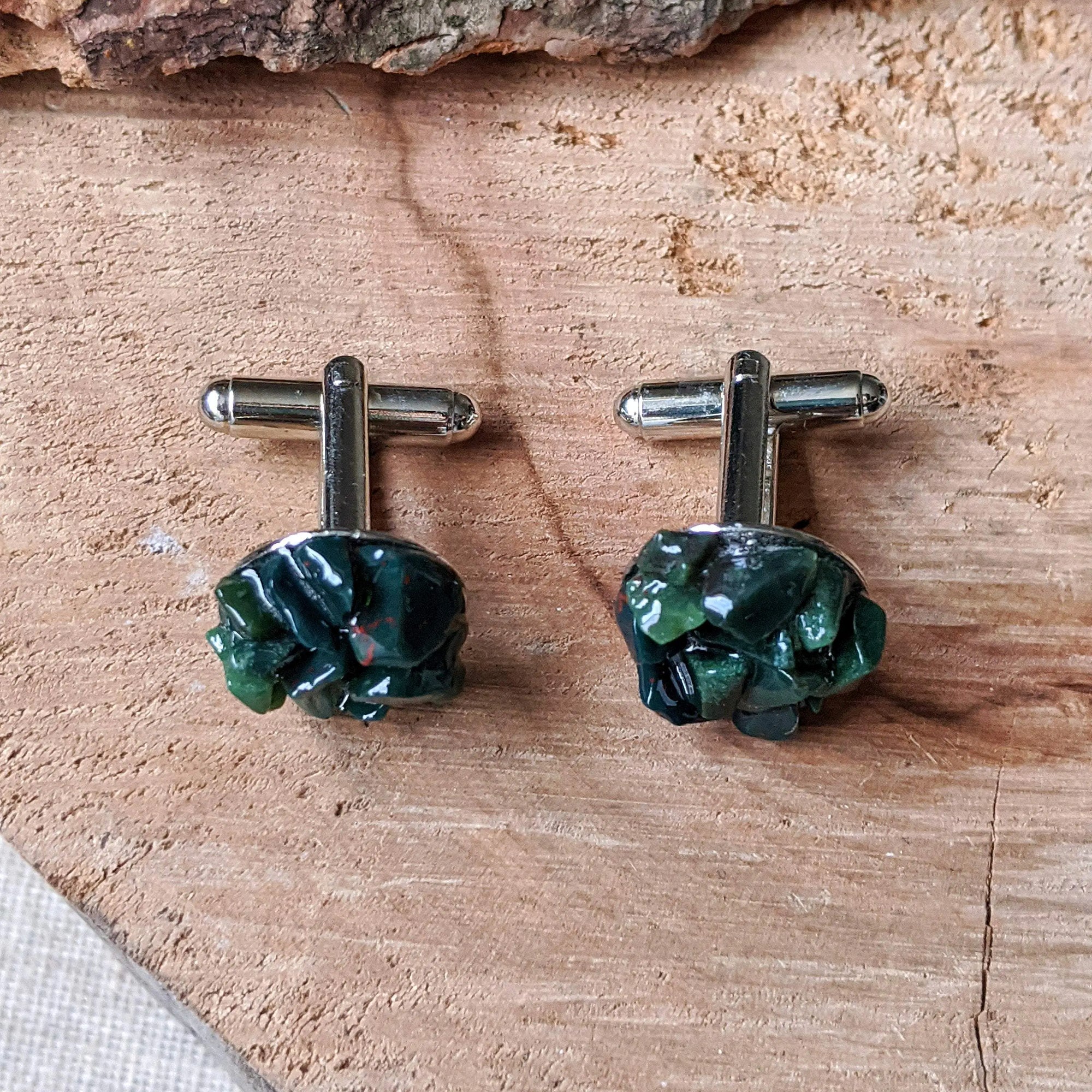 Raw Green Bloodstone Cufflinks DesignsbyNatureGems