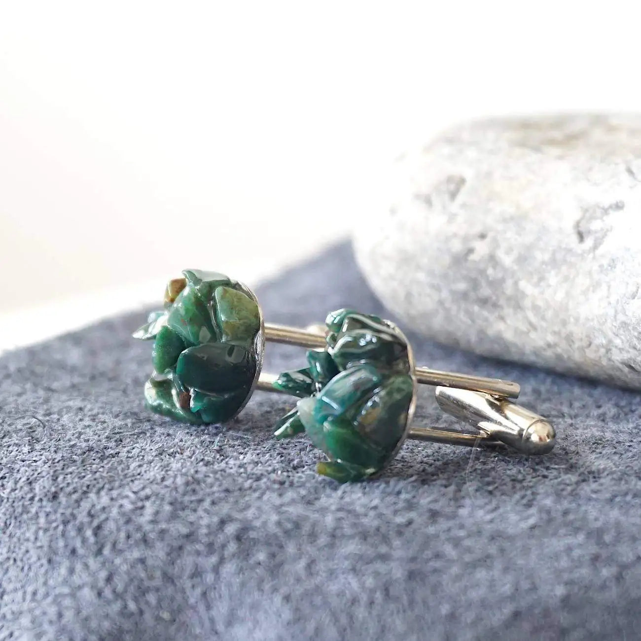 Raw Green Bloodstone Cufflinks DesignsbyNatureGems
