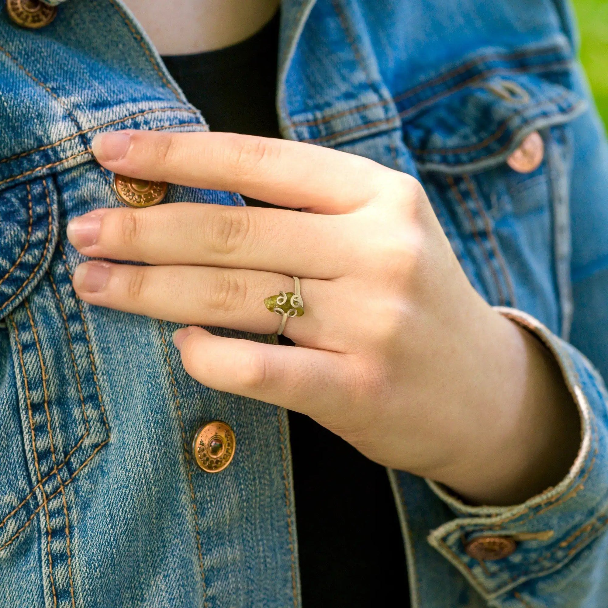 Raw Green Peridot Adjustable Ring - 14K Gold-Filled DesignsbyNatureGems
