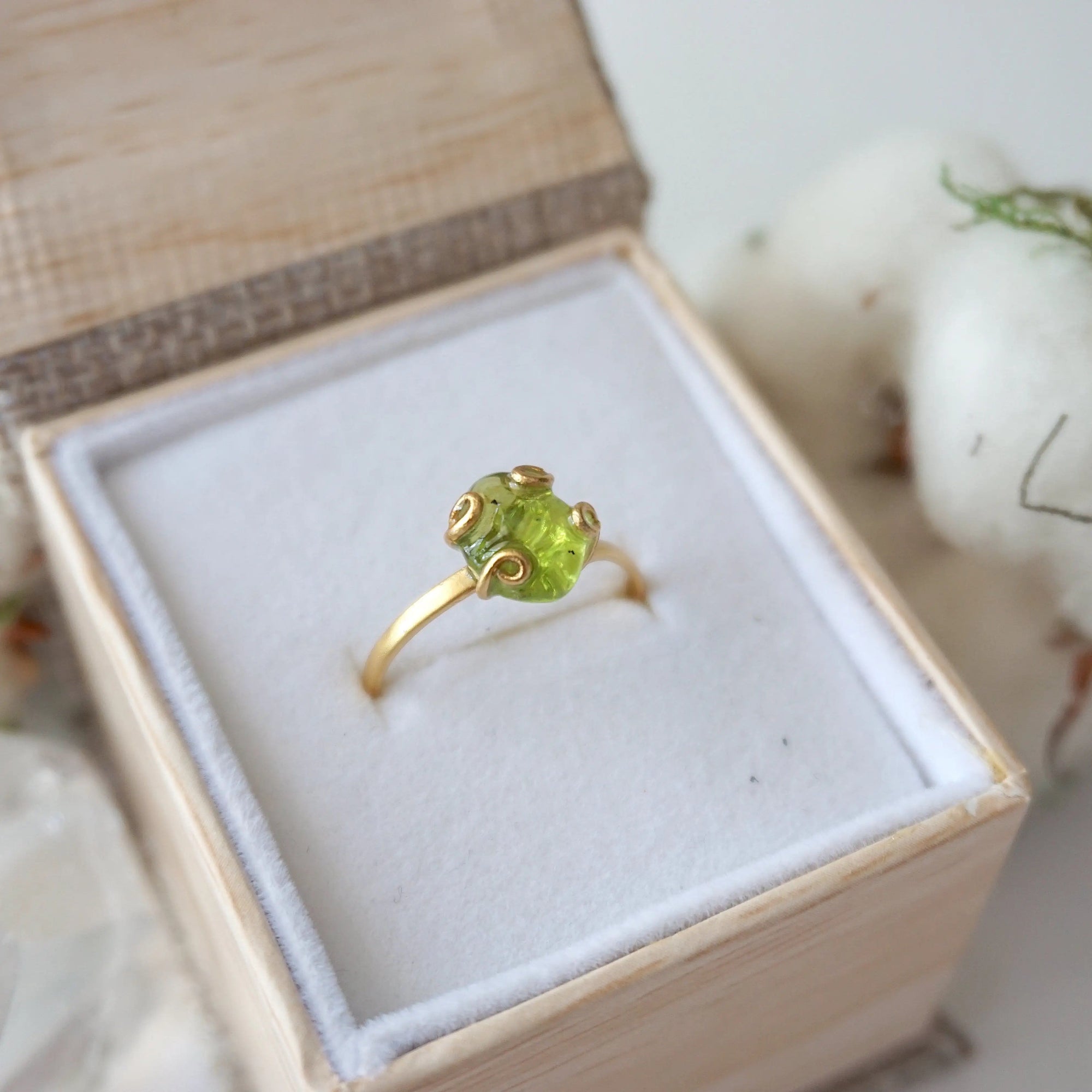 Raw Green Peridot Adjustable Ring - 14K Gold-Filled DesignsbyNatureGems