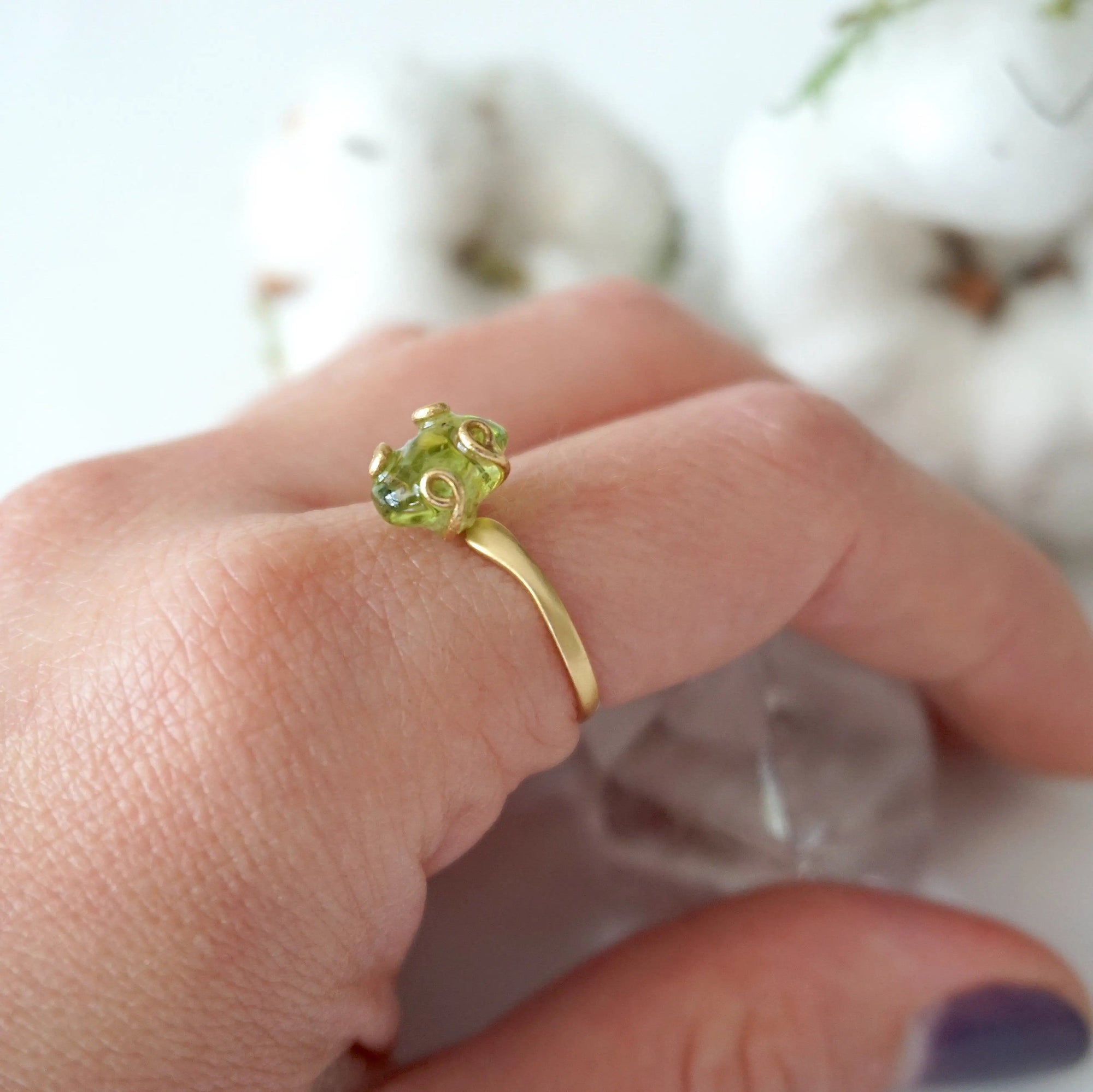 Raw Green Peridot Adjustable Ring - 14K Gold-Filled DesignsbyNatureGems