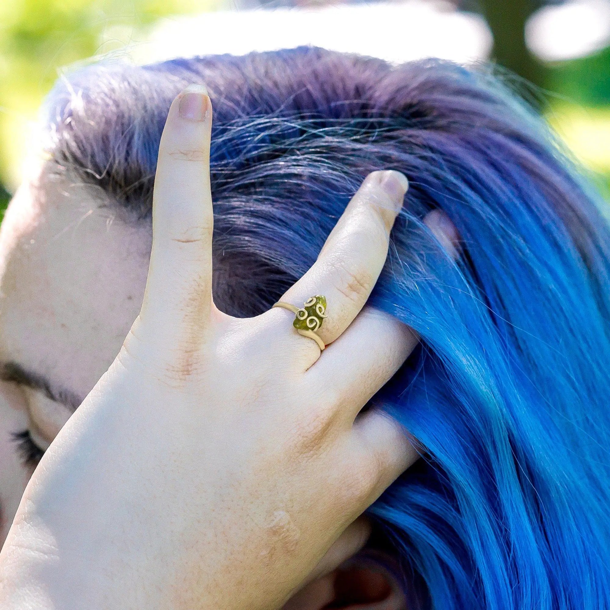 Raw Green Peridot Adjustable Ring - 14K Gold-Filled DesignsbyNatureGems