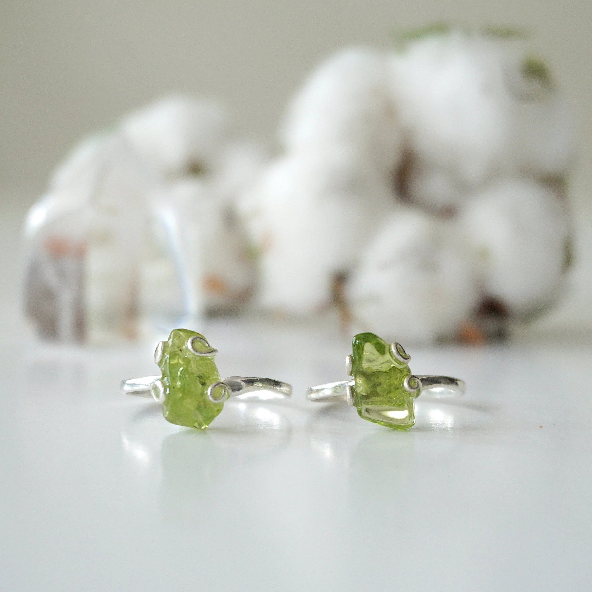 Raw Green Peridot Crystal Adjustable Ring - Sterling Silver DesignsbyNatureGems