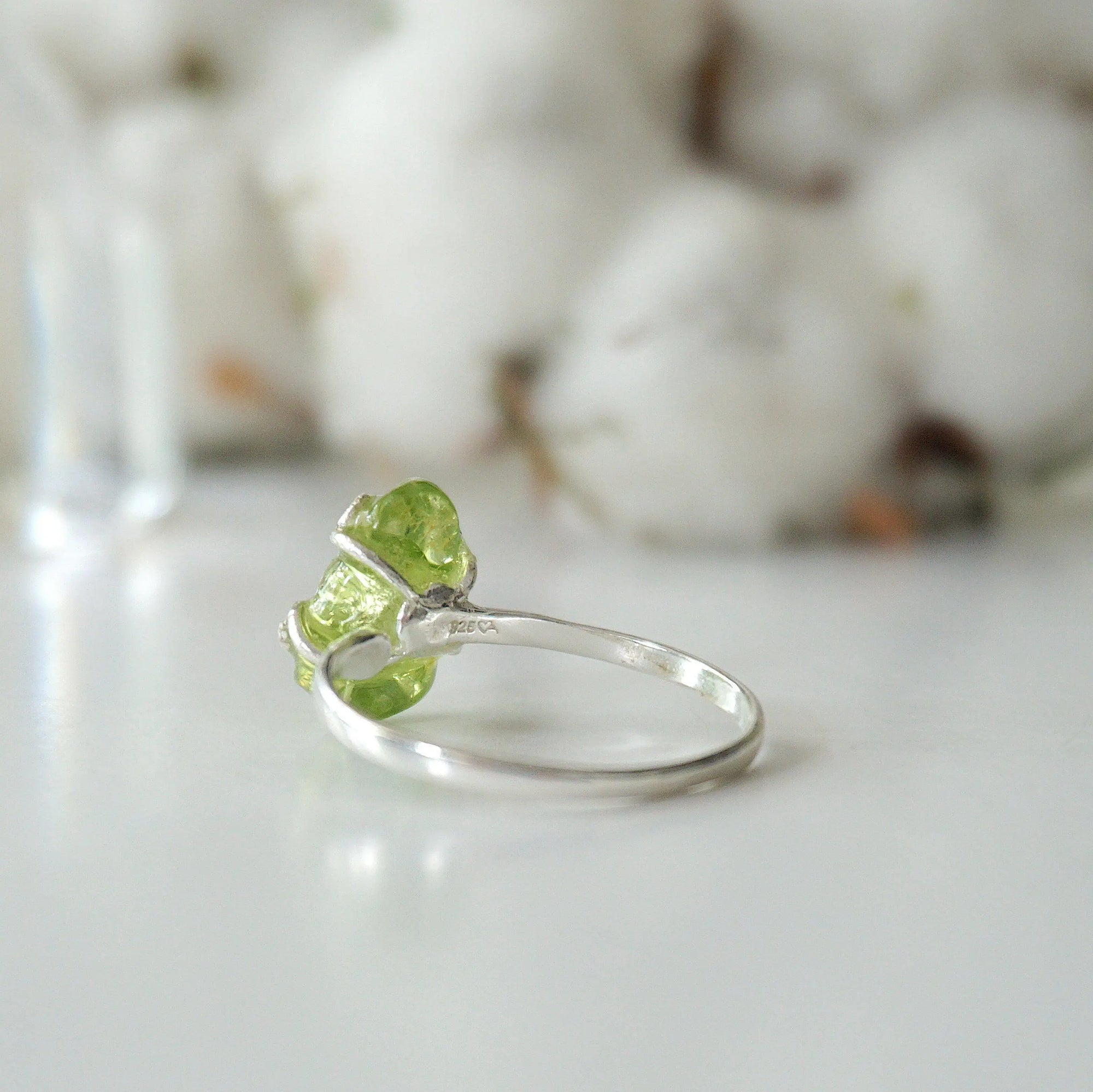 Raw Green Peridot Crystal Adjustable Ring - Sterling Silver DesignsbyNatureGems