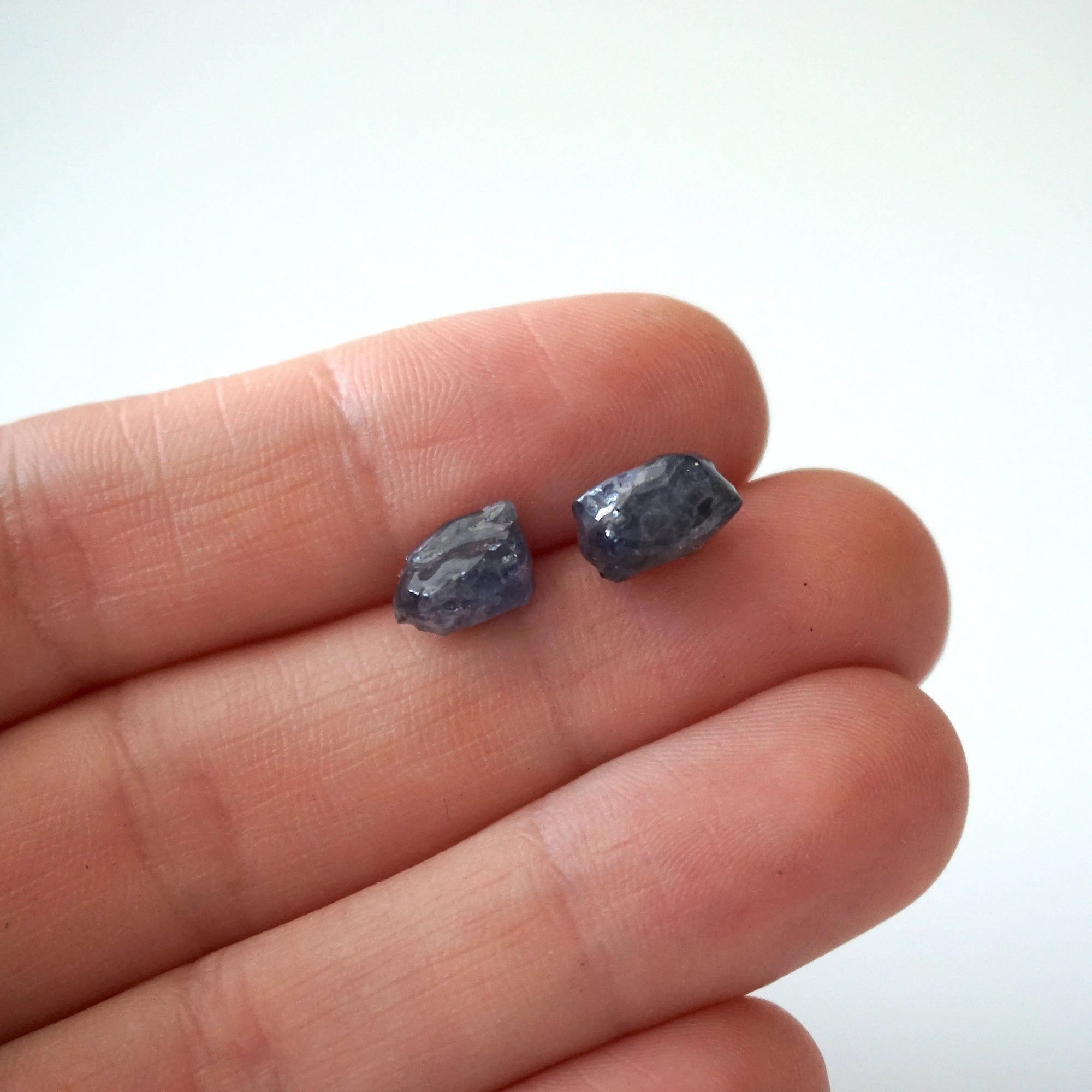 Raw Iolite Sapphire Crystal Earrings - September Birthstone DesignsbyNatureGems
