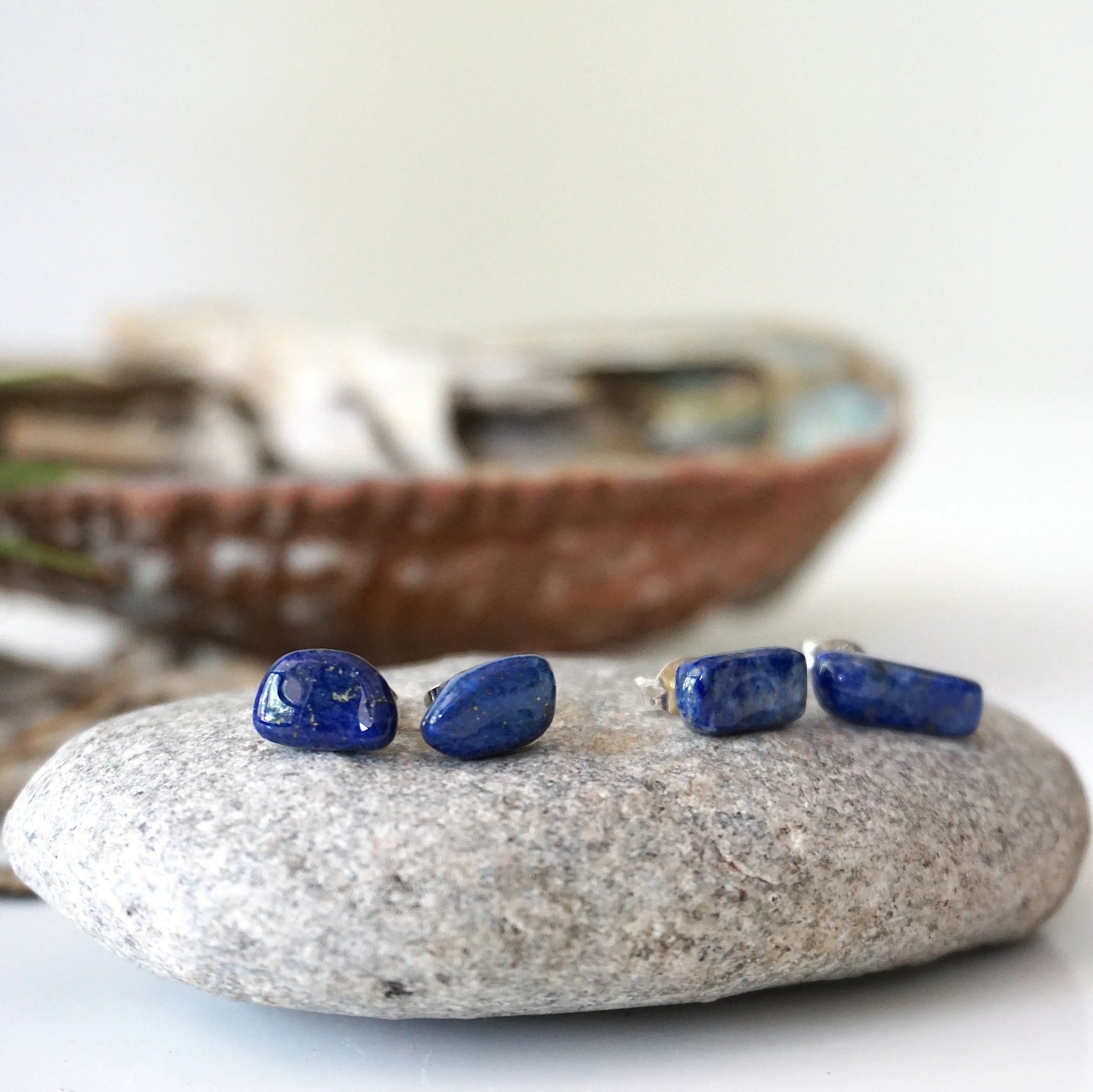 Raw Lapis Lazuli Crystal Earrings DesignsbyNatureGems