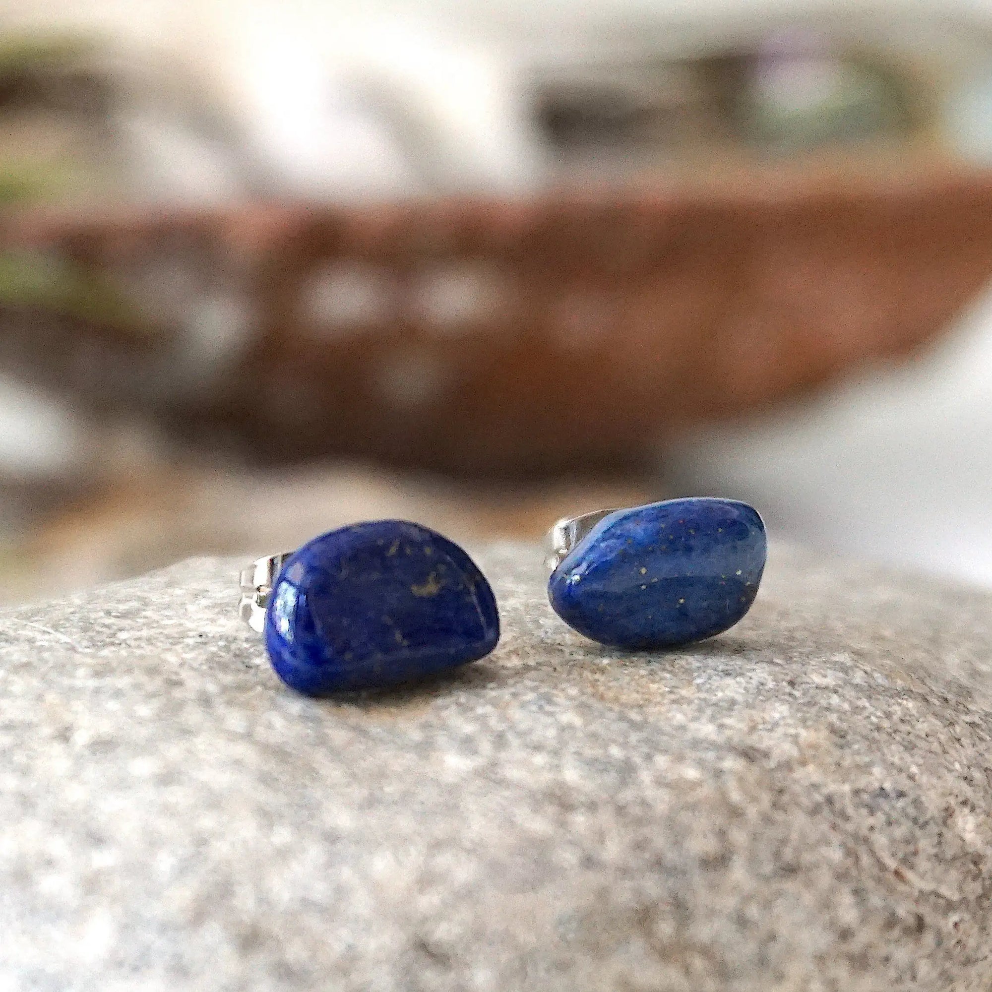 Raw Lapis Lazuli Crystal Earrings DesignsbyNatureGems