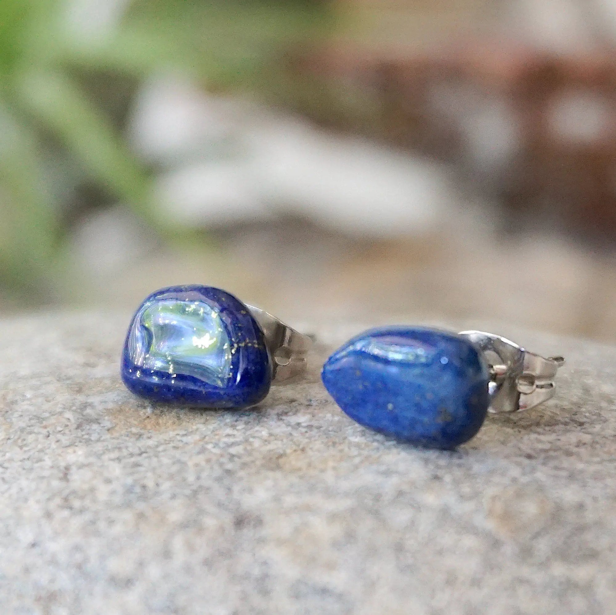 Raw Lapis Lazuli Crystal Earrings DesignsbyNatureGems