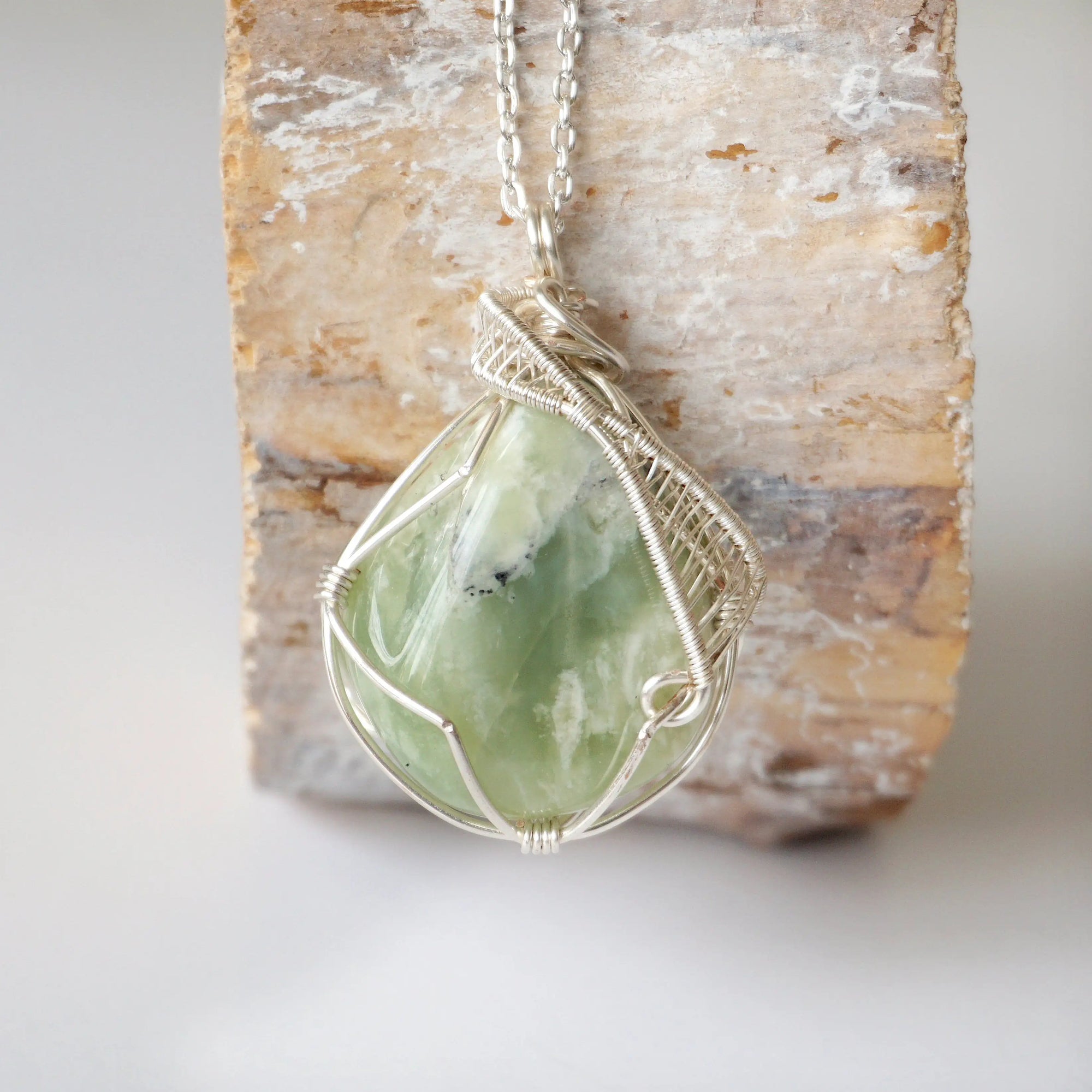 Raw Light Green Jade Necklace DesignsbyNatureGems