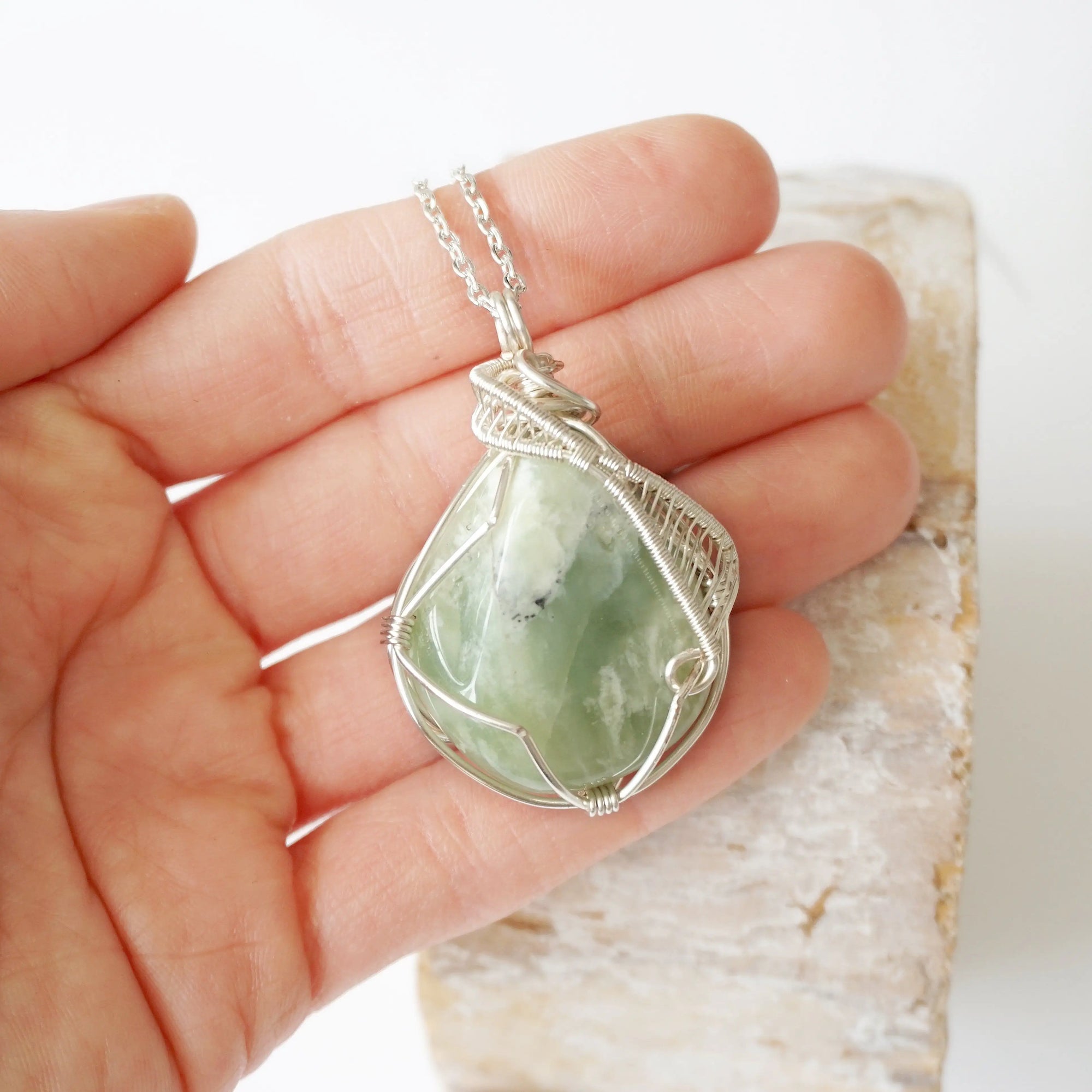 Raw Light Green Jade Necklace DesignsbyNatureGems