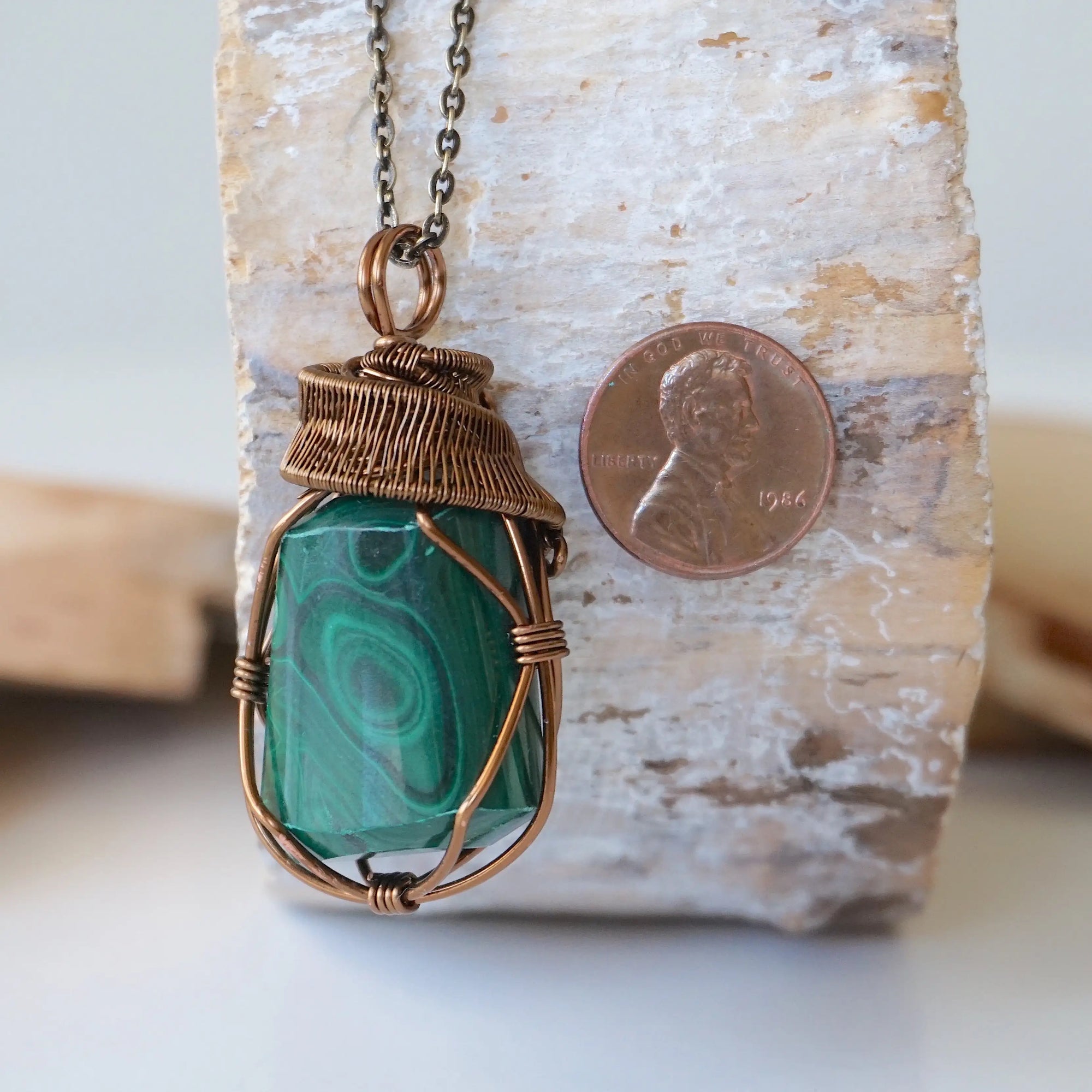 Raw Malachite Pendant Necklace - Antique Bronze DesignsbyNatureGems