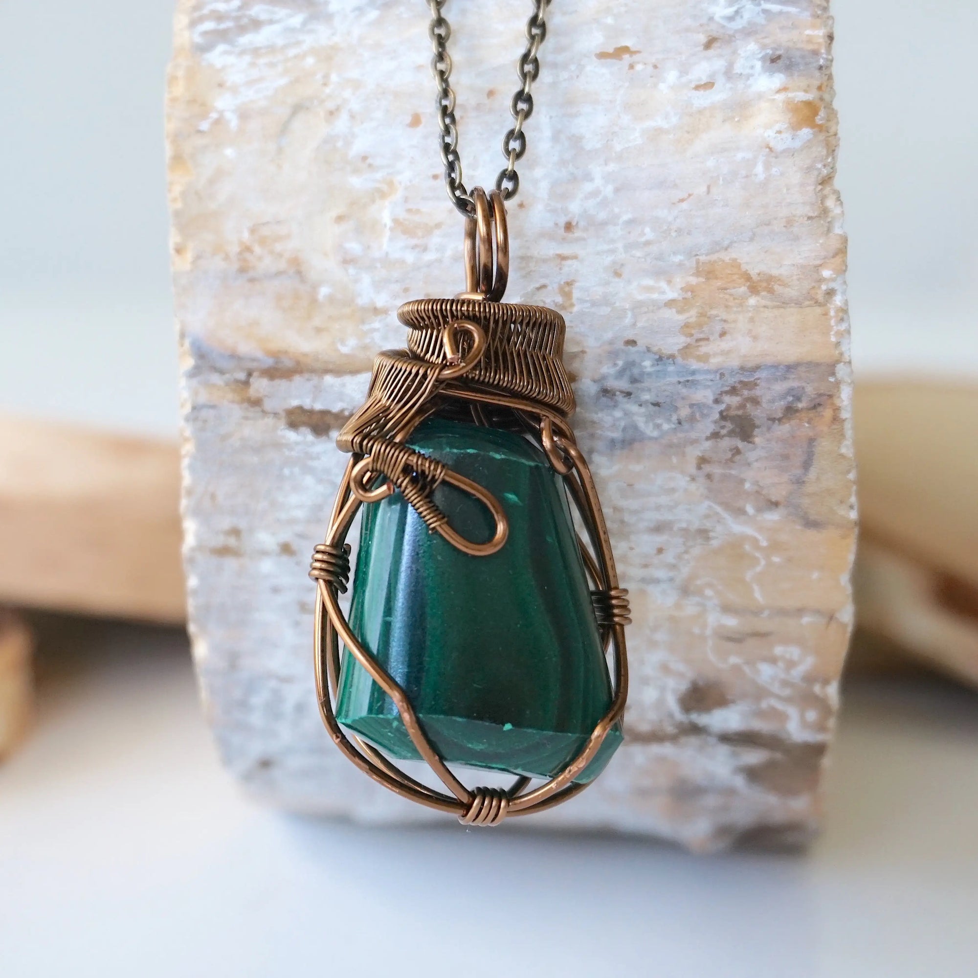 Raw Malachite Pendant Necklace - Antique Bronze DesignsbyNatureGems