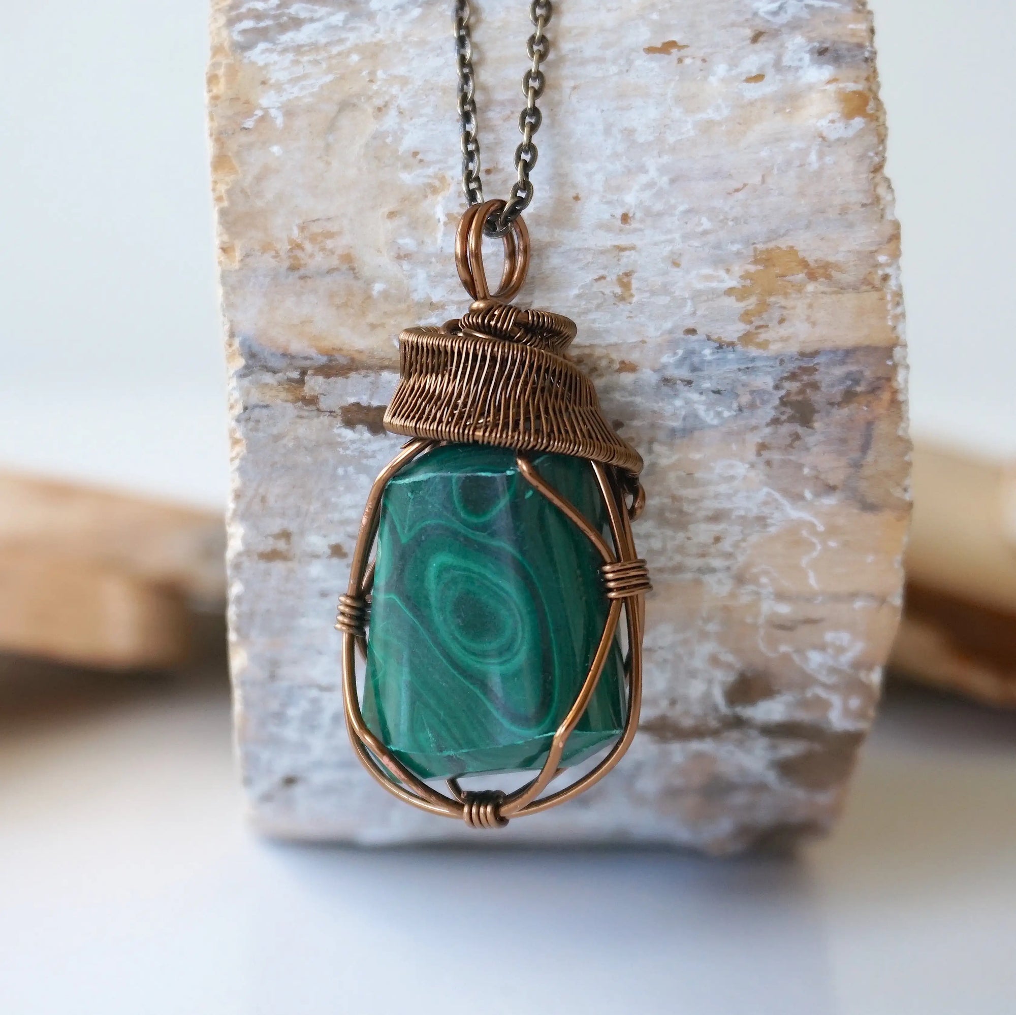 Raw Malachite Pendant Necklace - Antique Bronze DesignsbyNatureGems