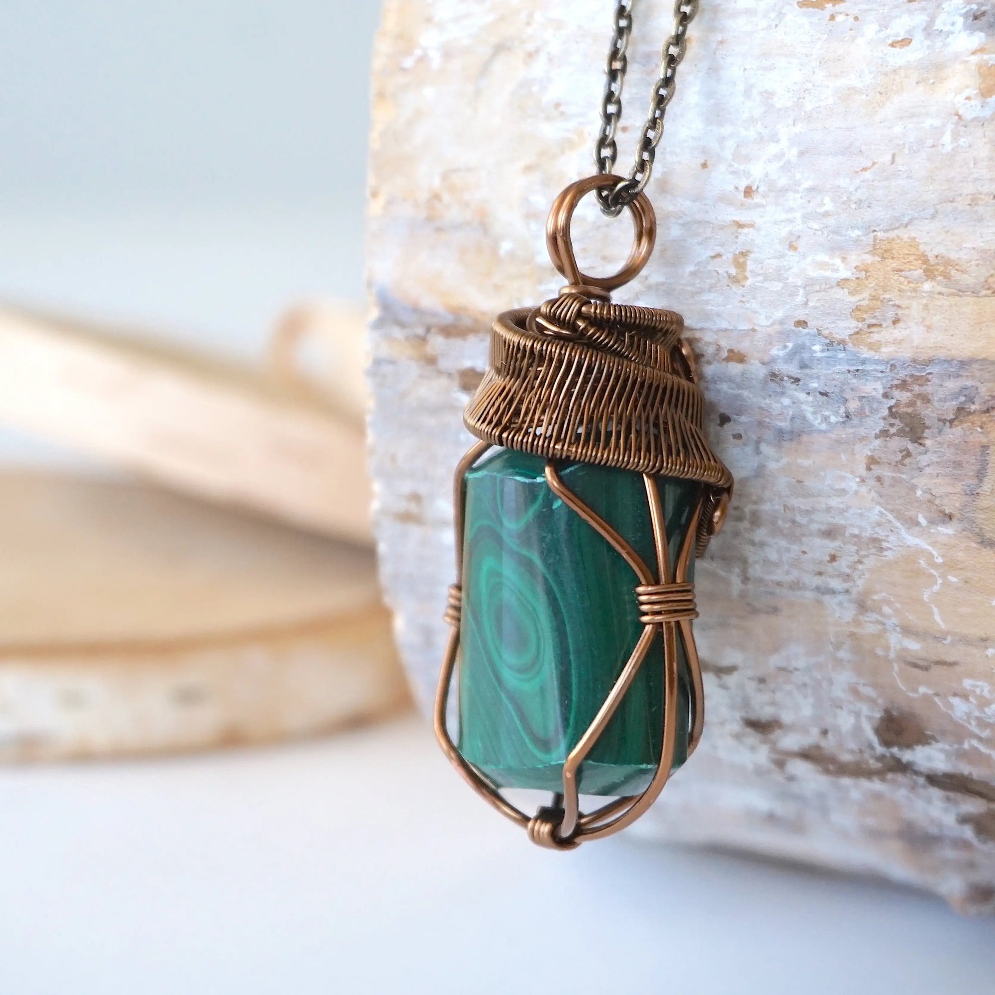 Raw Malachite Pendant Necklace - Antique Bronze DesignsbyNatureGems