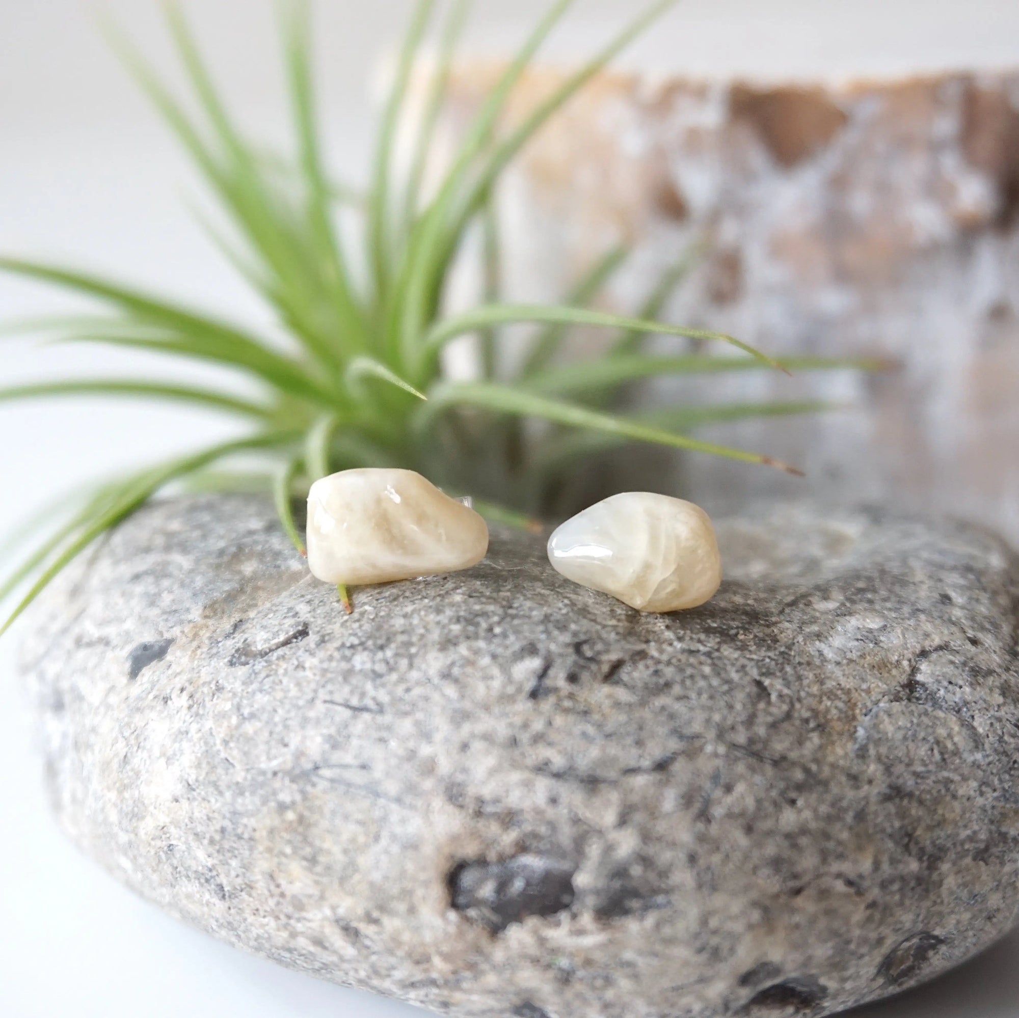 Raw Moonstone Stud Earrings - June Birthstone DesignsbyNatureGems